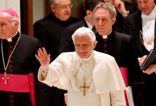 Pope Benedict XVI greets pilgrims at an audience in December 2011. CNS Photo/Paul Haring