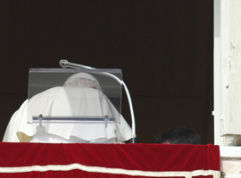 Pope Benedict XVI departs after leading his final Angelus as pope on February 24.  CNS Photo/Paul Haring