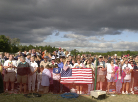 Some 4,000 people gathered on Sept. 11, 2002, to remember the 40 heroes of United Flight 93 who fought hijackers on the plane before it crashed into the field near Shanksville, Pa. CNS photo/Ed Zelachoski, The Catholic Accent. Some 4,000 people gathered on Sept. 11, 2002, to remember the 40 heroes of United Flight 93 who fought hijackers on the plane before it crashed into the field near Shanksville, Pa. CNS photo/Ed Zelachoski, The Catholic Accent.
