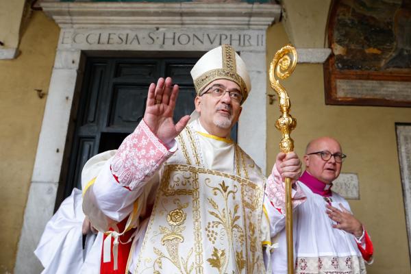 Cardinal Pierbattista Pizzaballa, patriarch of Jerusalem, processes after Mass.