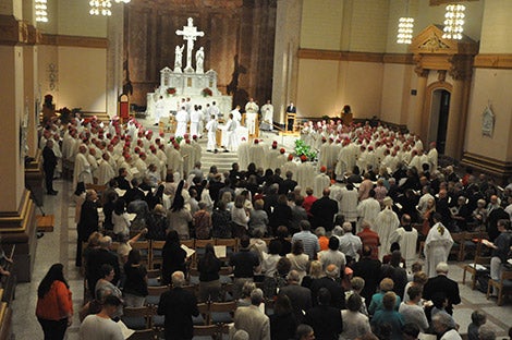 USCCB General Assembly 2017 Spring - Bishops at Evening Mass and Archbishop Gregory delivering the Homily