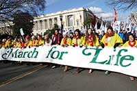Participants in the 2015 March for Life in Washington, DC, carry a large banner. CNS Photo/Gregory A. Shemitz