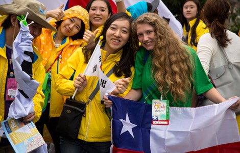 World Youth Day pilgrims outside a metro stop in near Copacabana beach in Rio de Janeiro. (CNS photo/Tyler Orsburn)