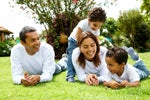 Young family in the yard. Young family in the yard.