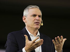 Patrick Lencioni, a best-selling leadership author, speaker, and management consultant, speaks July 4 during the "Convocation of Catholic Leaders: The Joy of the Gospel in America" in Orlando, Fla.  (CNS photo/Bob Roller)