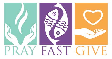 A graphic from Catholic News Service depicts the three pillars of Lent: prayer, fasting and almsgiving.