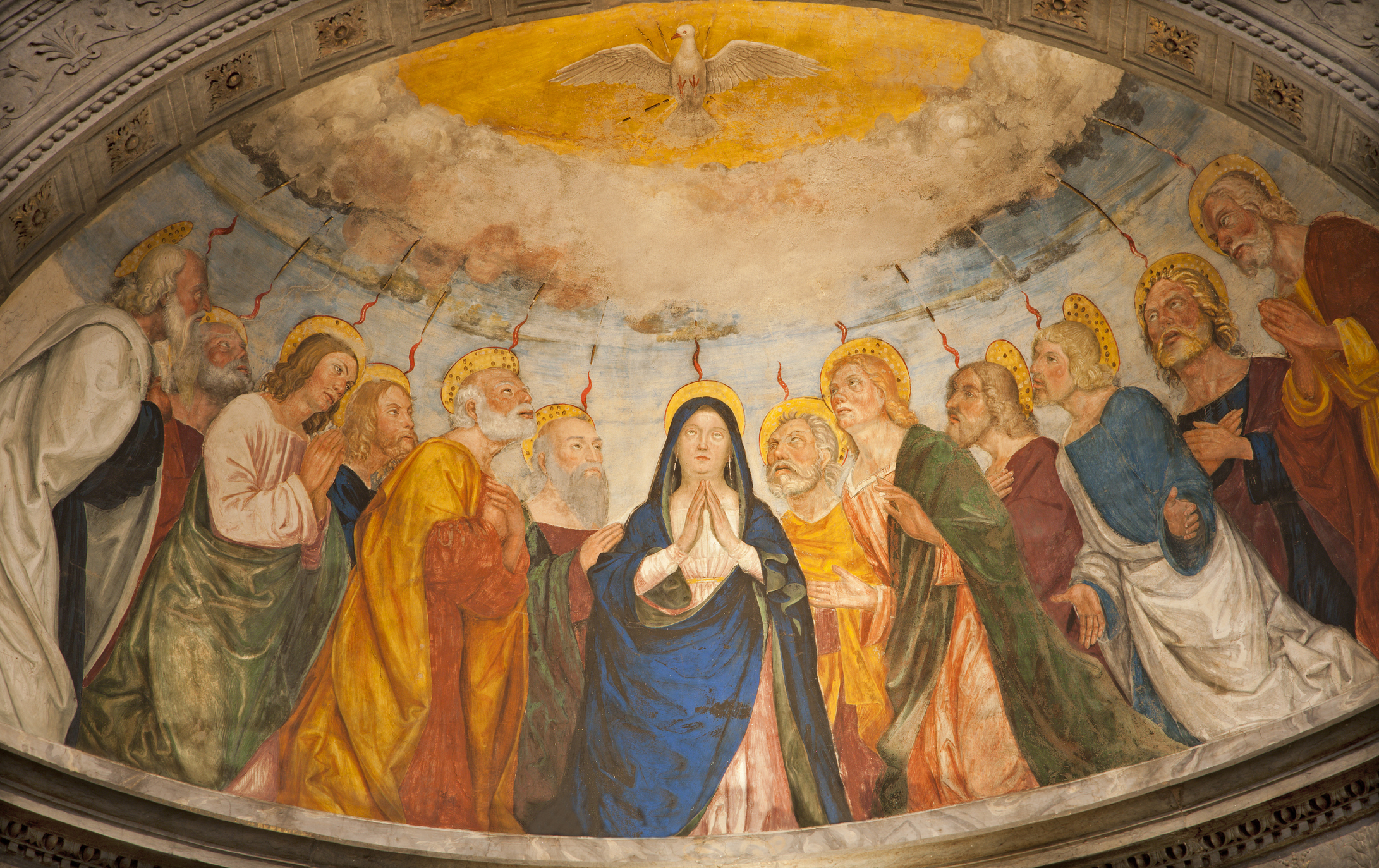 The descent of the Holy Spirt on the Apostles and Mary in the Upper Room