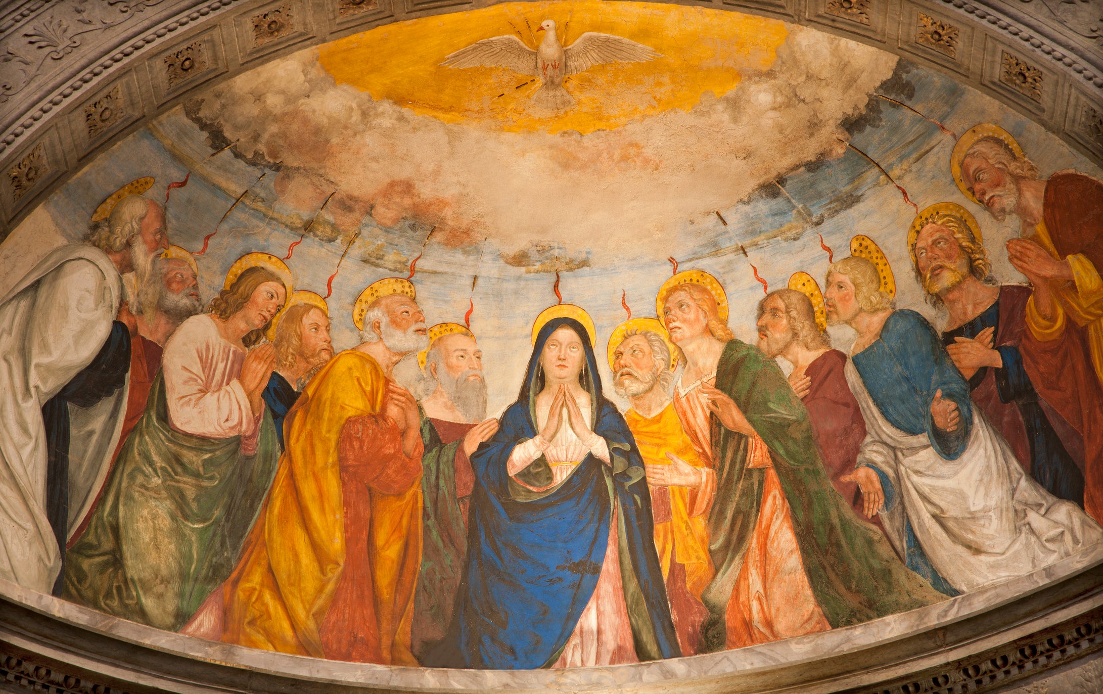 The descent of the Holy Spirt on the Apostles and Mary in the Upper Room