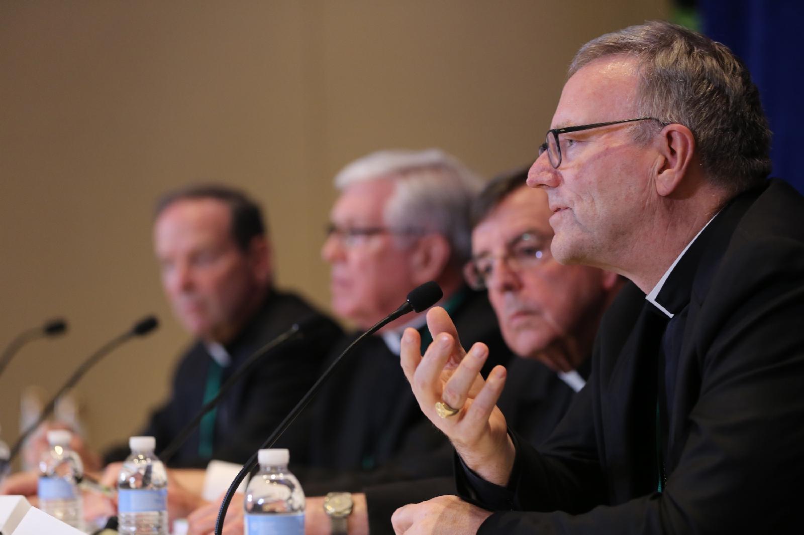 Bishop Barron speaks at a press conference
