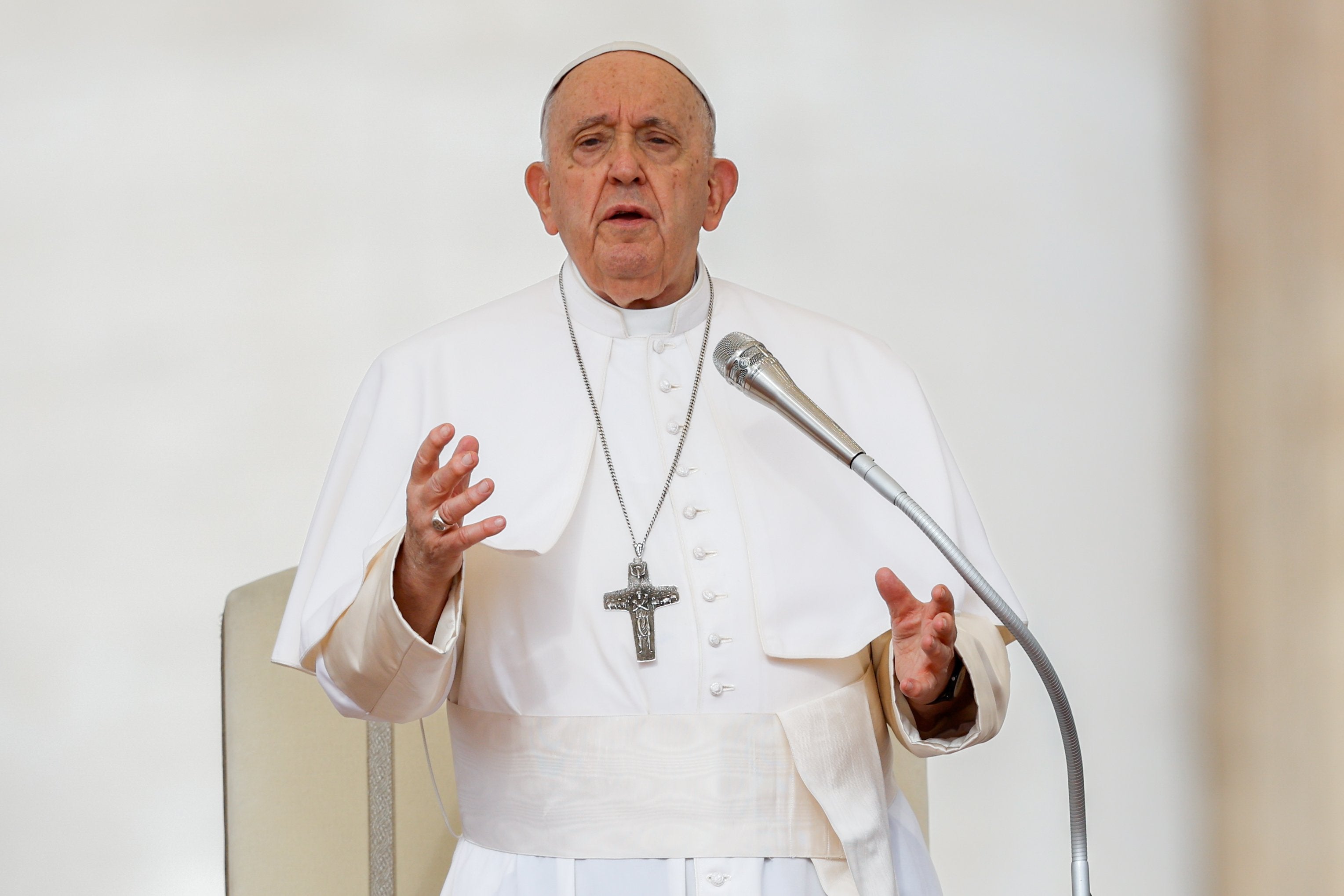 Pope Francis leads a prayer.