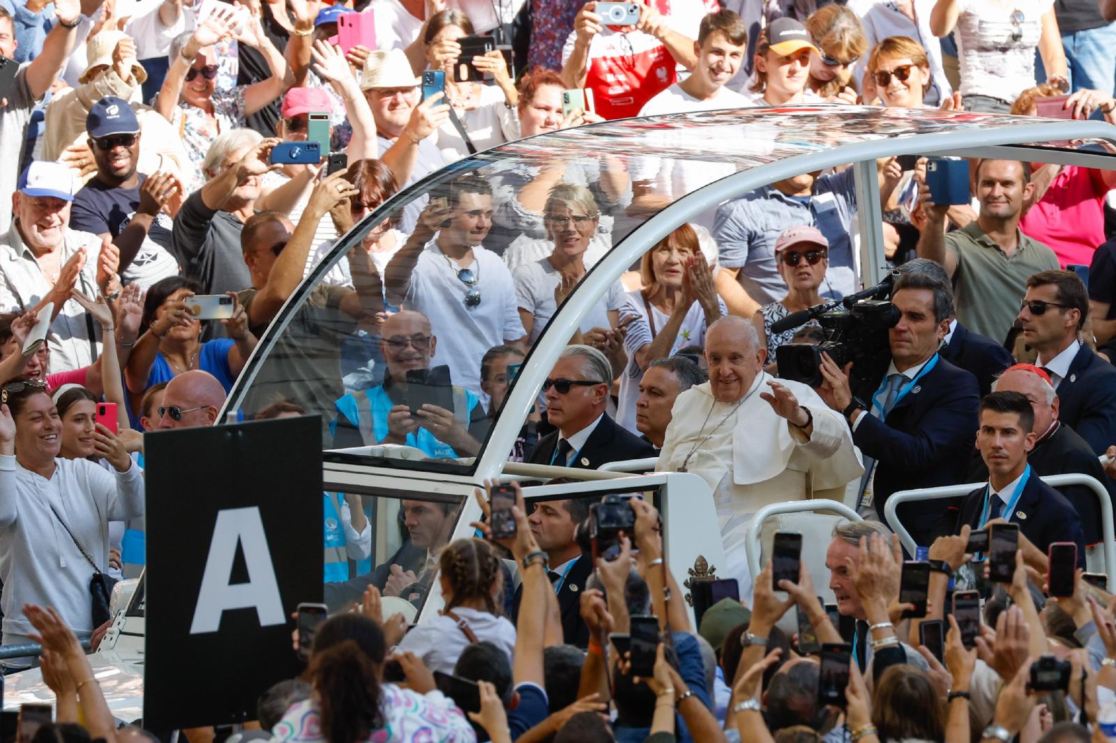 Pope in popemobile in Marseille