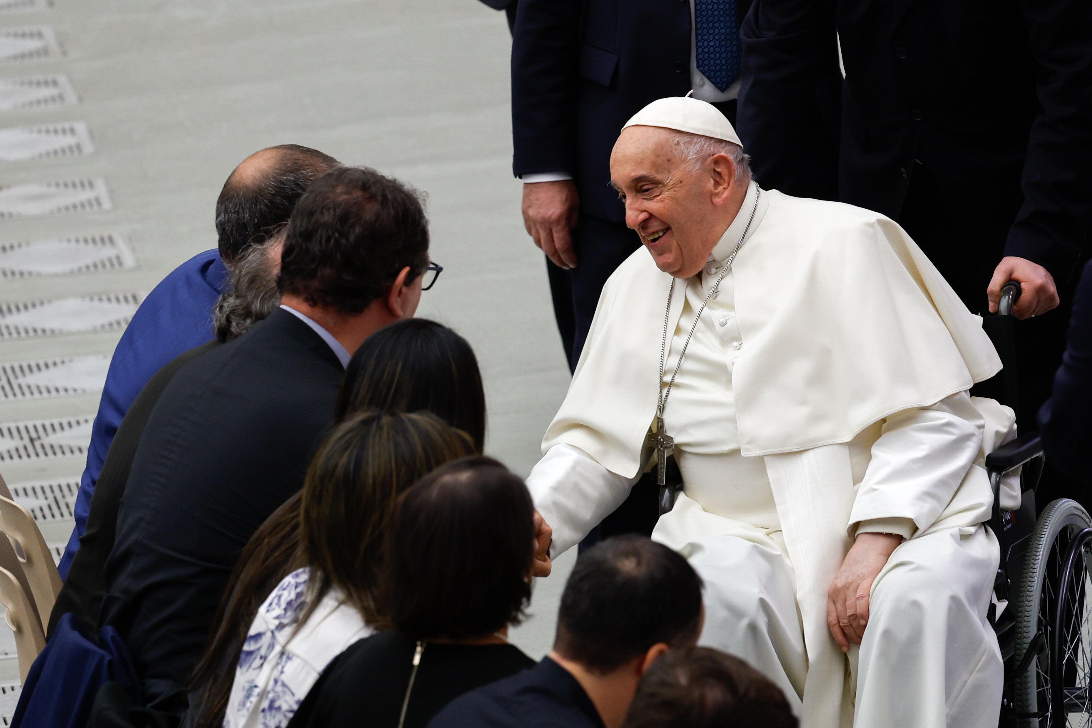 Pope Francis greets visitors.