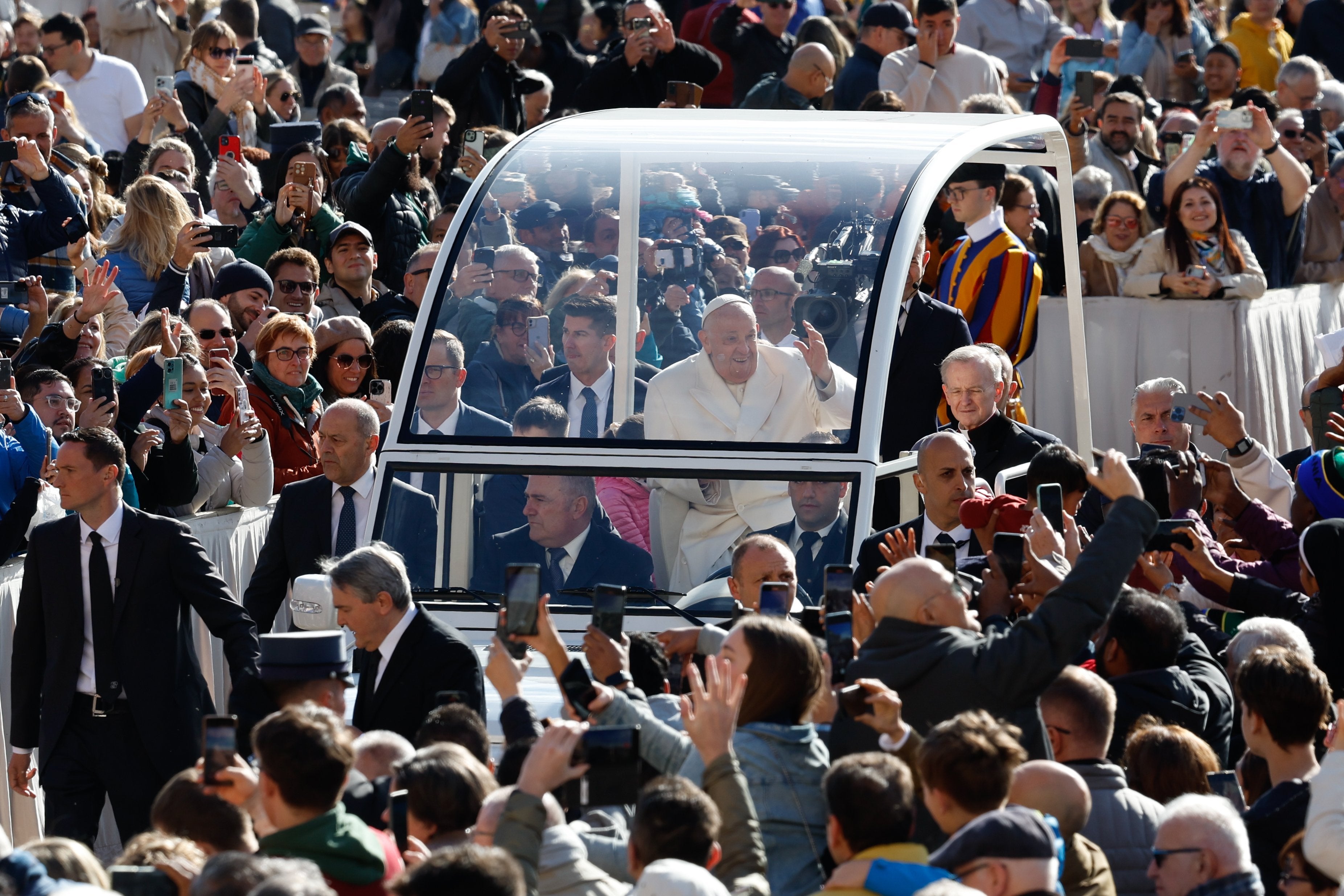 Pope Francis greets visitors. 