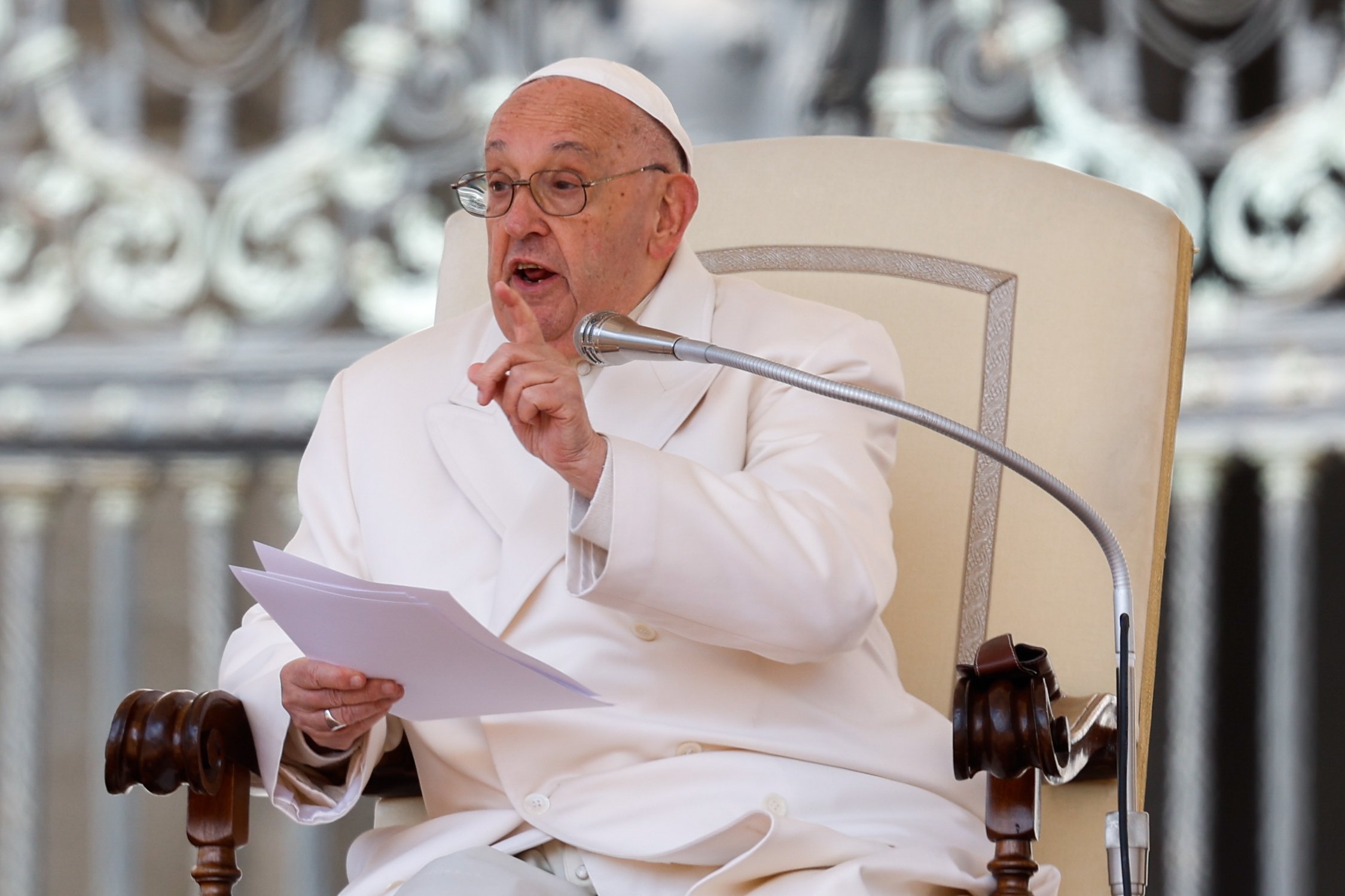 Pope Francis speaks during an audience.