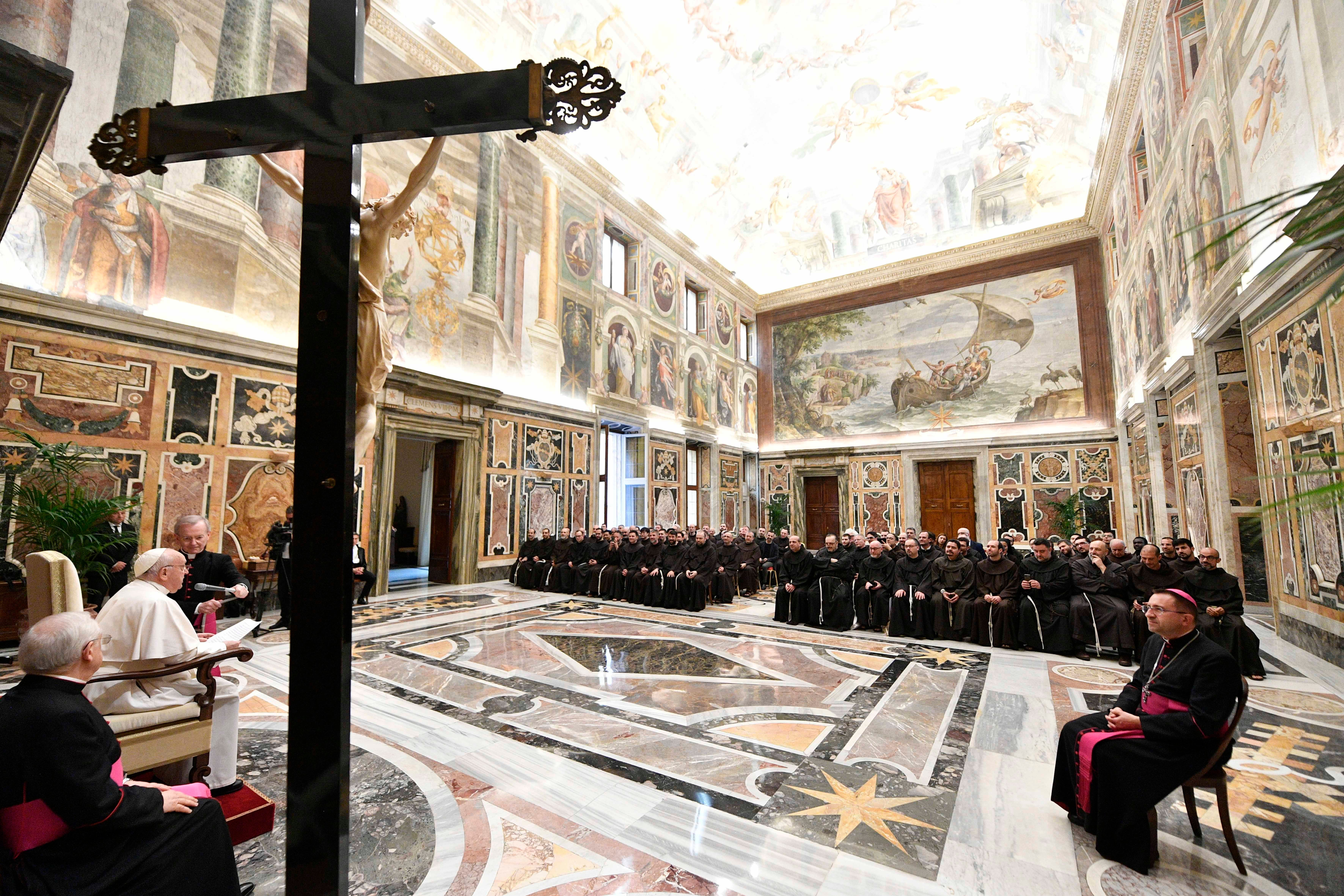 Pope Francis meets with Franciscans