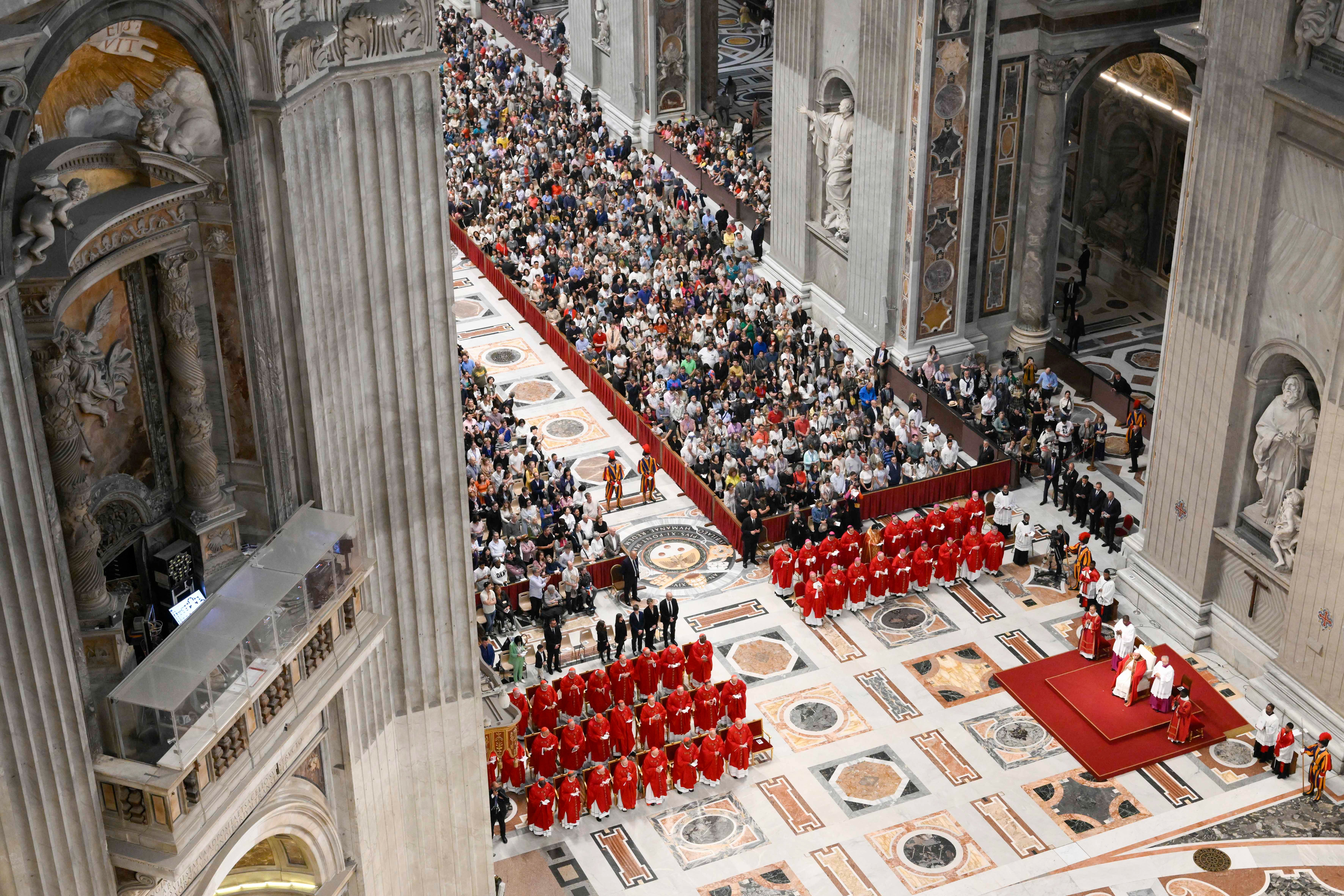 People gather for Pentecost Mass with Pope Francis.