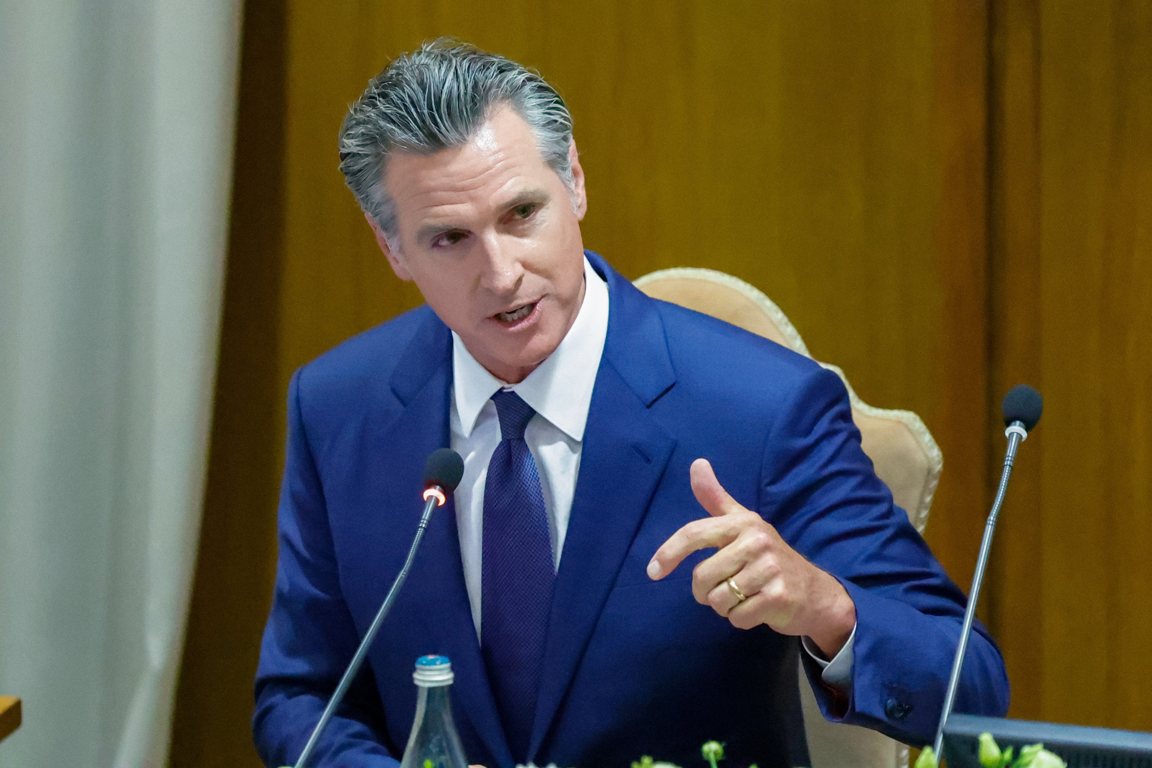 California Gov. Gavin Newsom speaks at a Vatican conference.