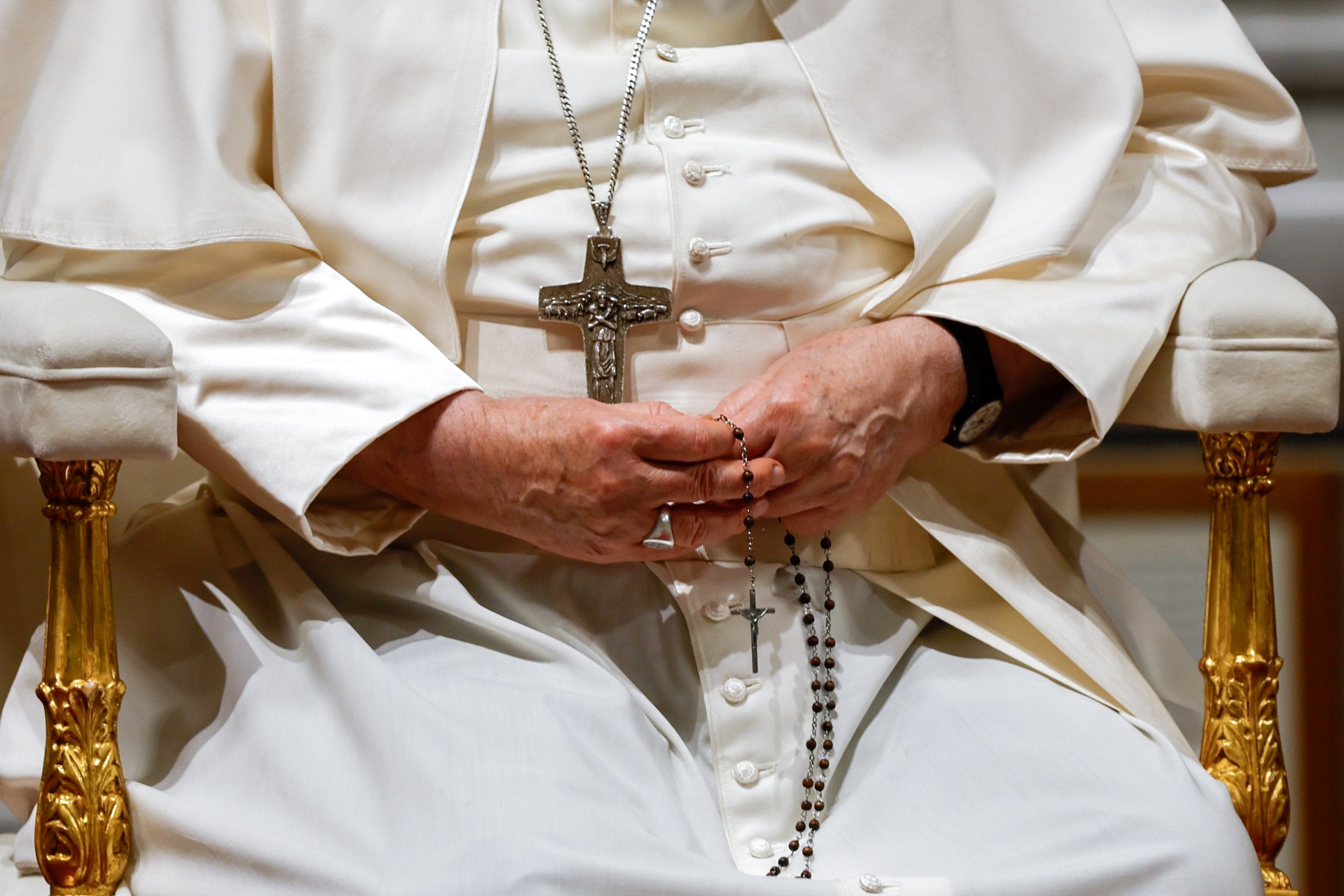 Pope Francis prays the Rosary.