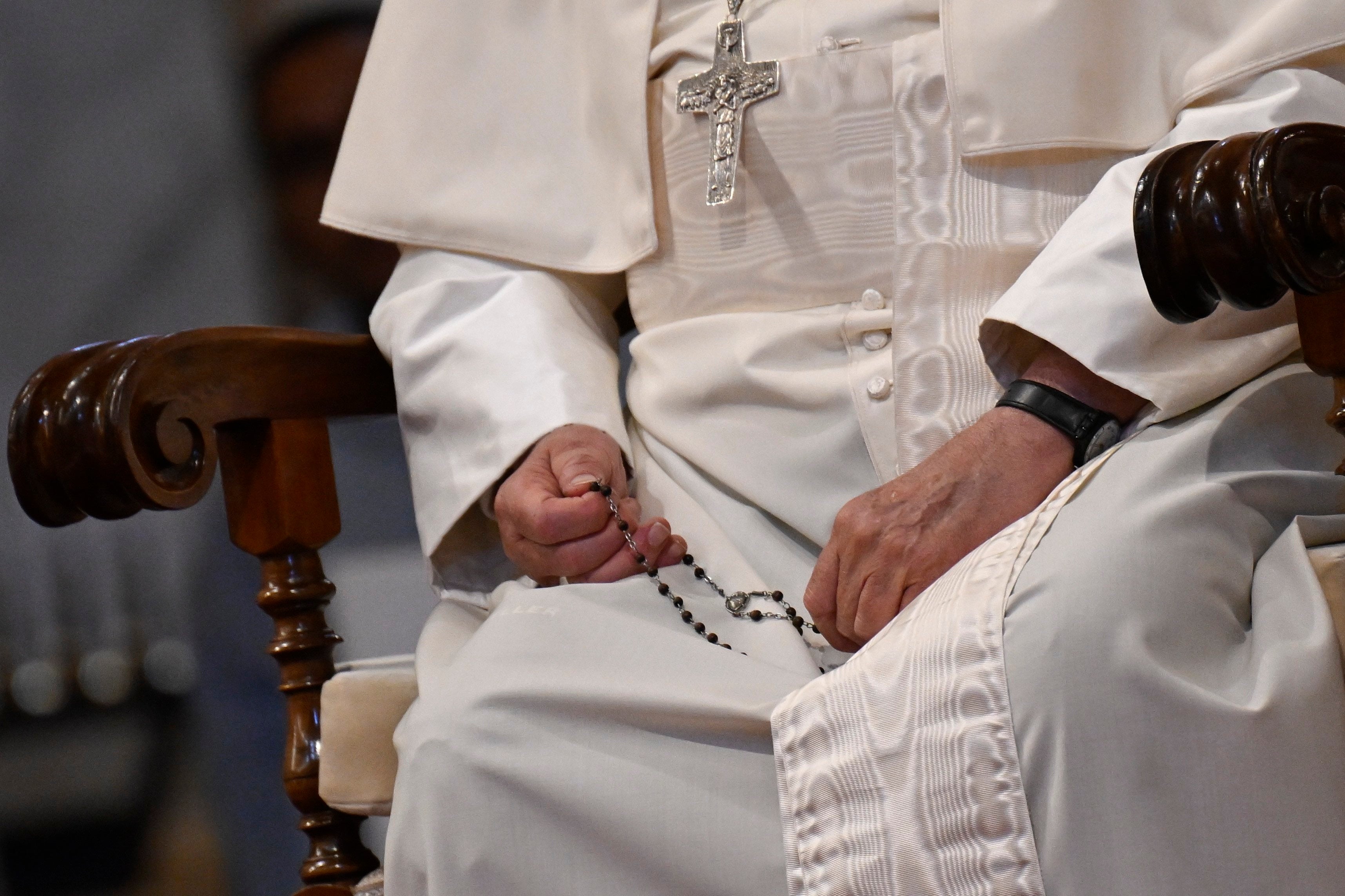 Pope Francis prays the rosary