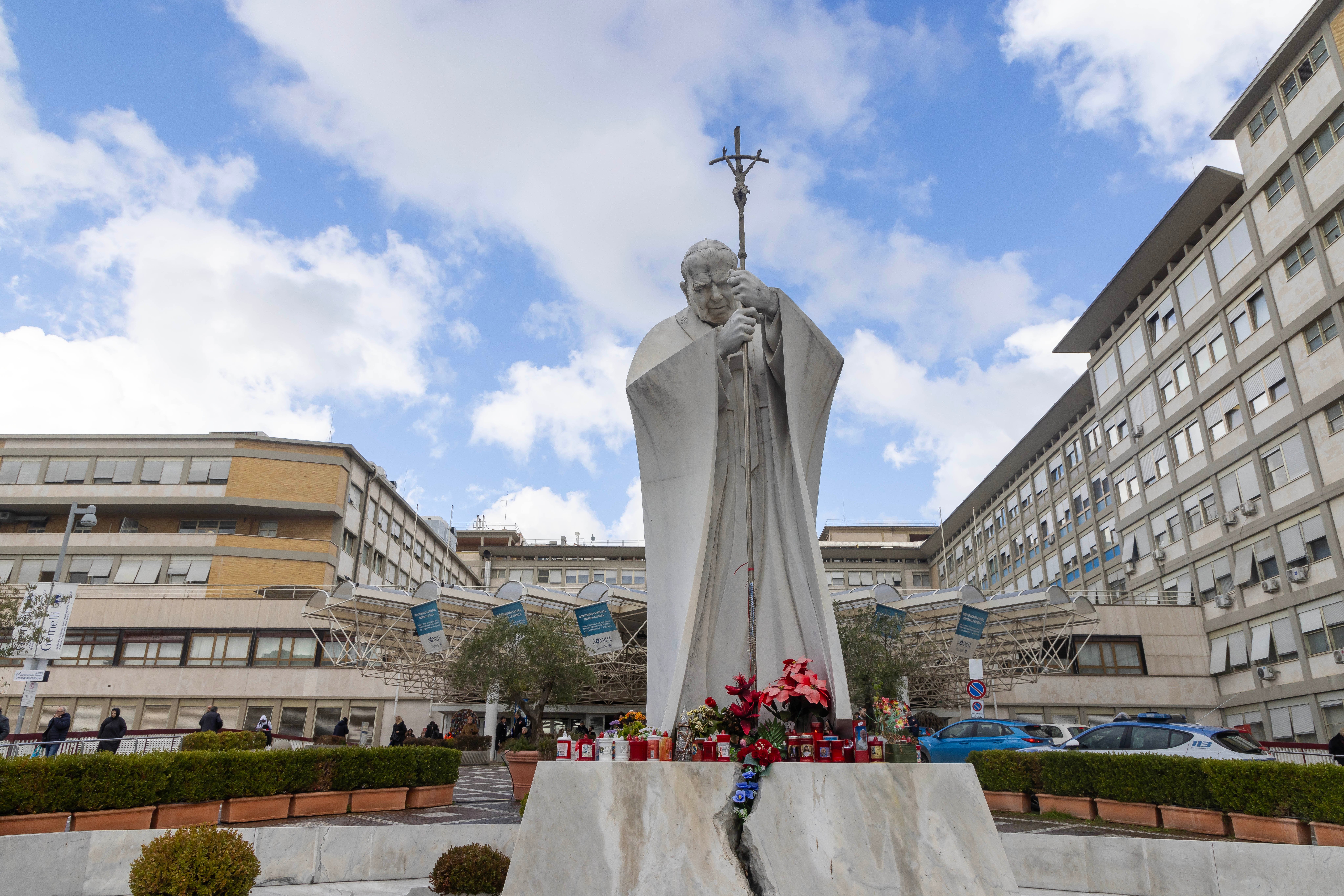 Statue of St. John Paul II outside Rome's Gemelli hospital