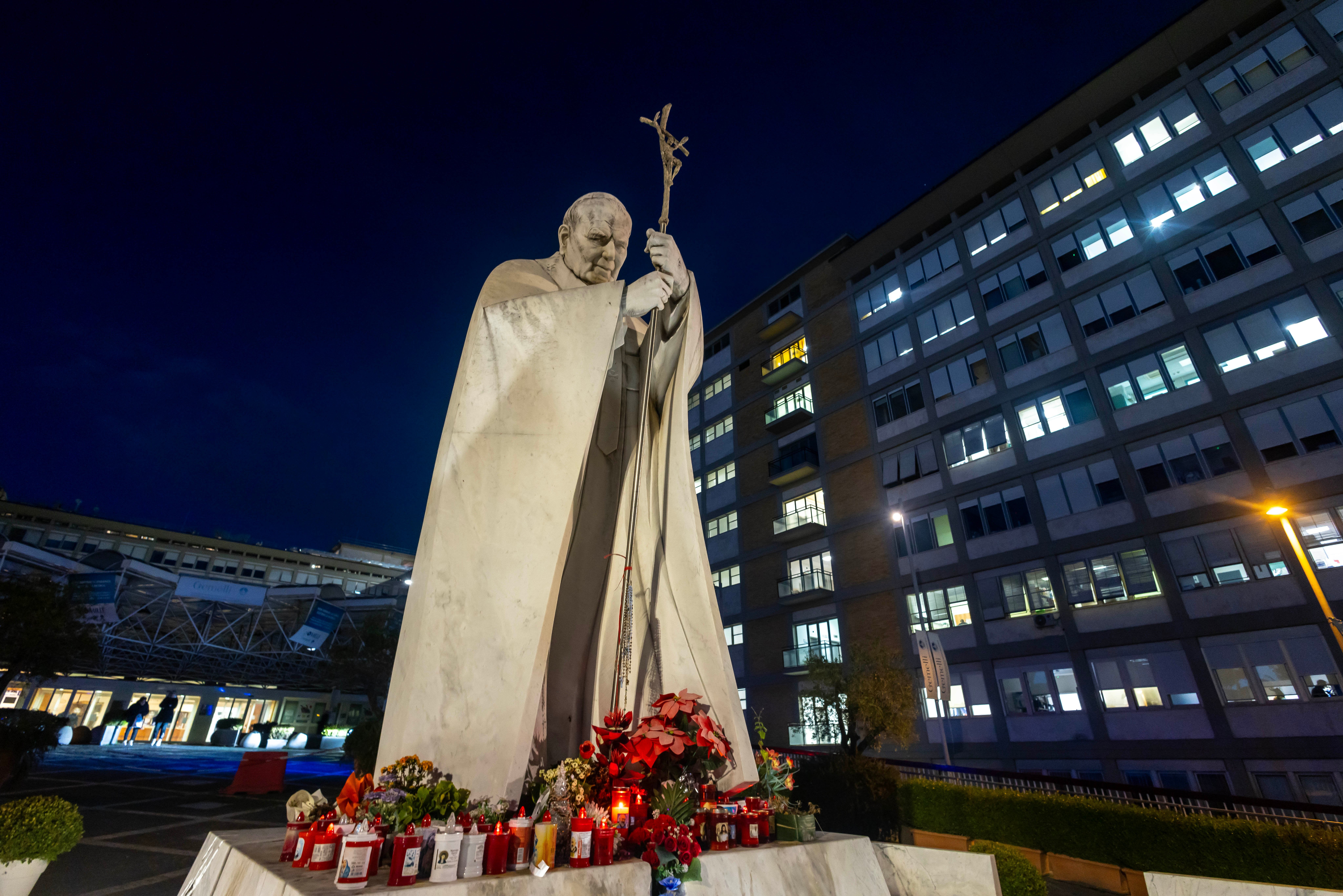 Statue of St. John Paul II outside Rome's Gemelli hospital
