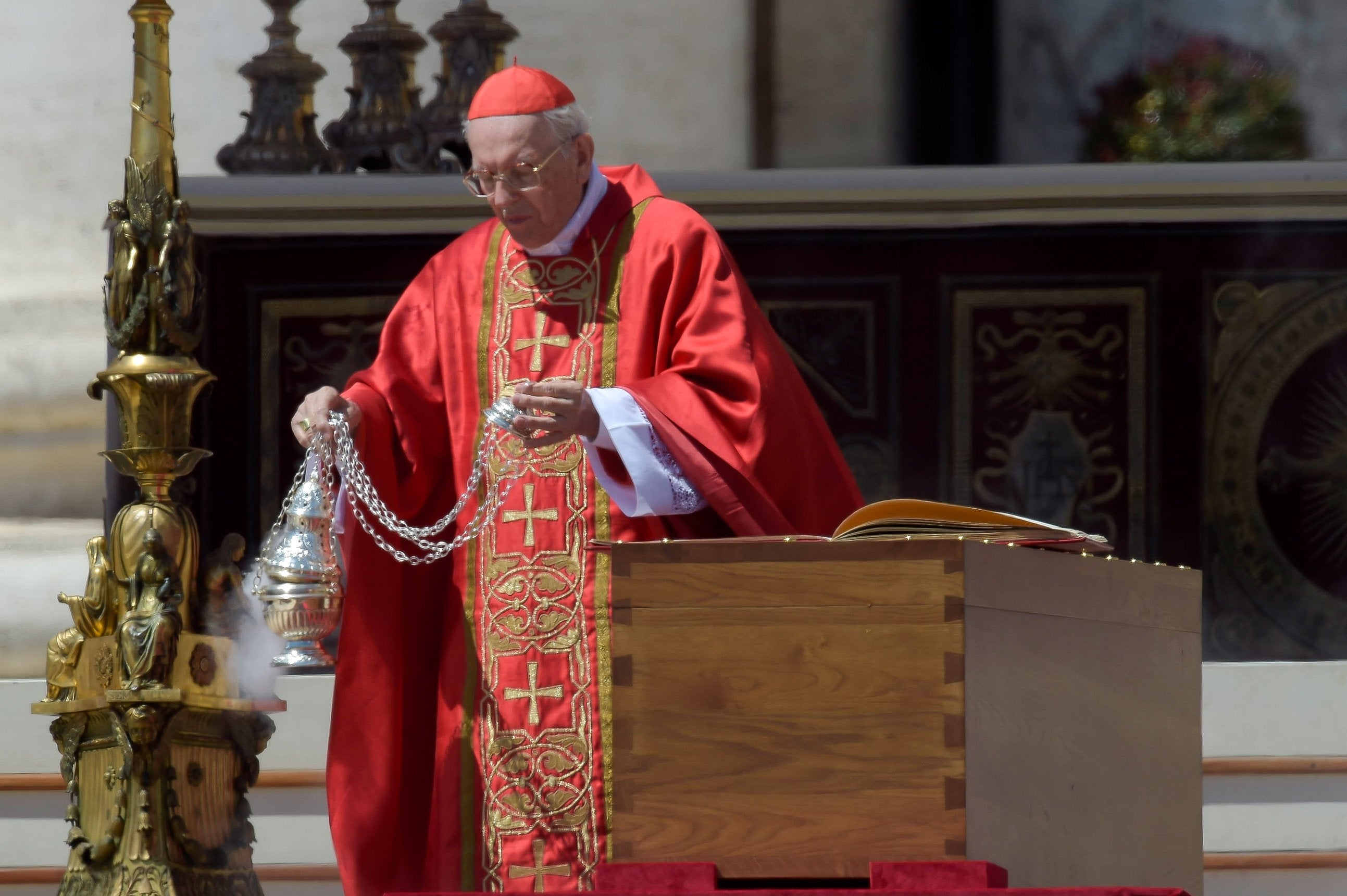 Cardinal Re blesses Pope Francis' casket