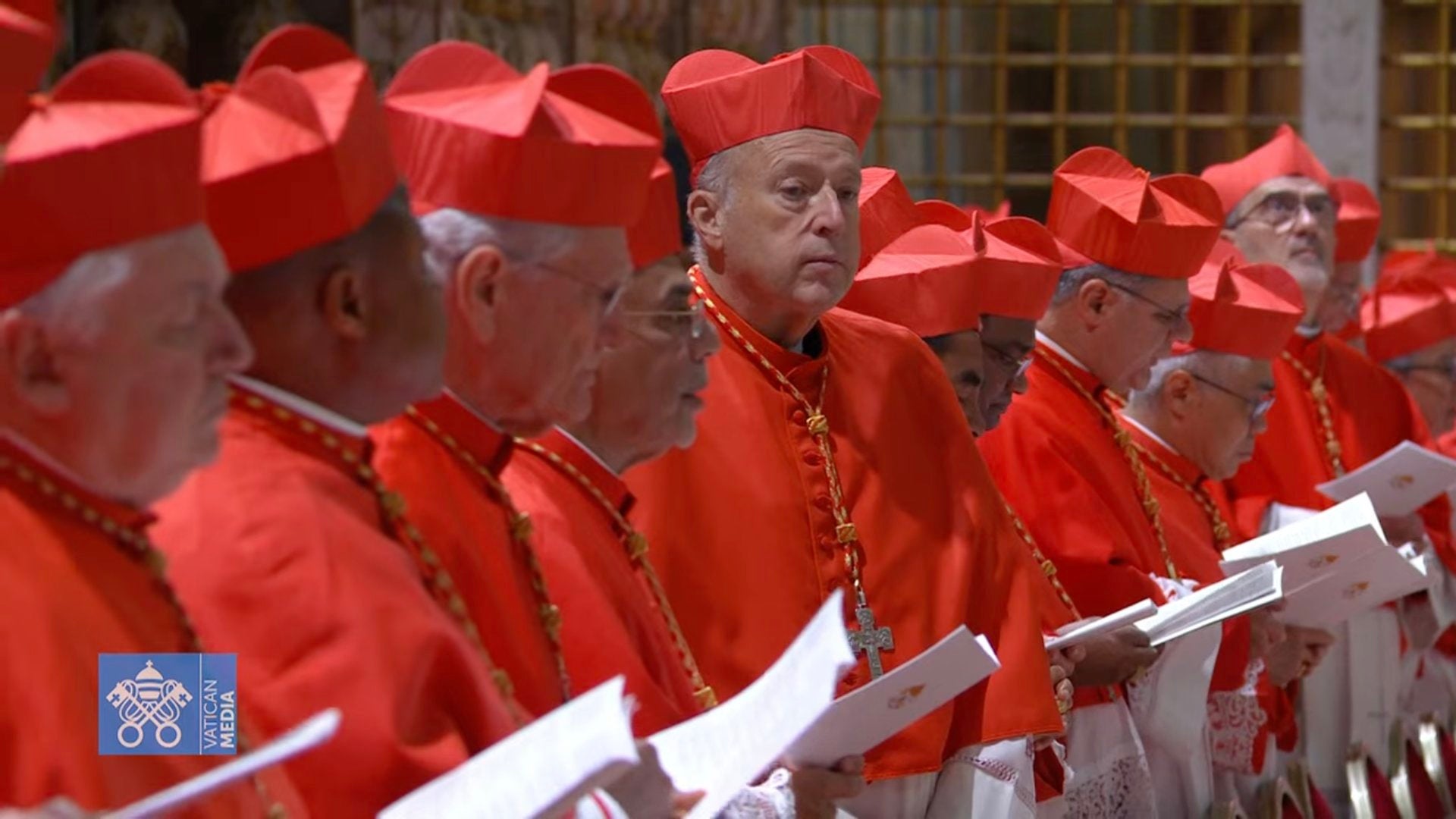 Cardinal McElroy and other cardinals in the Sistine Chapel