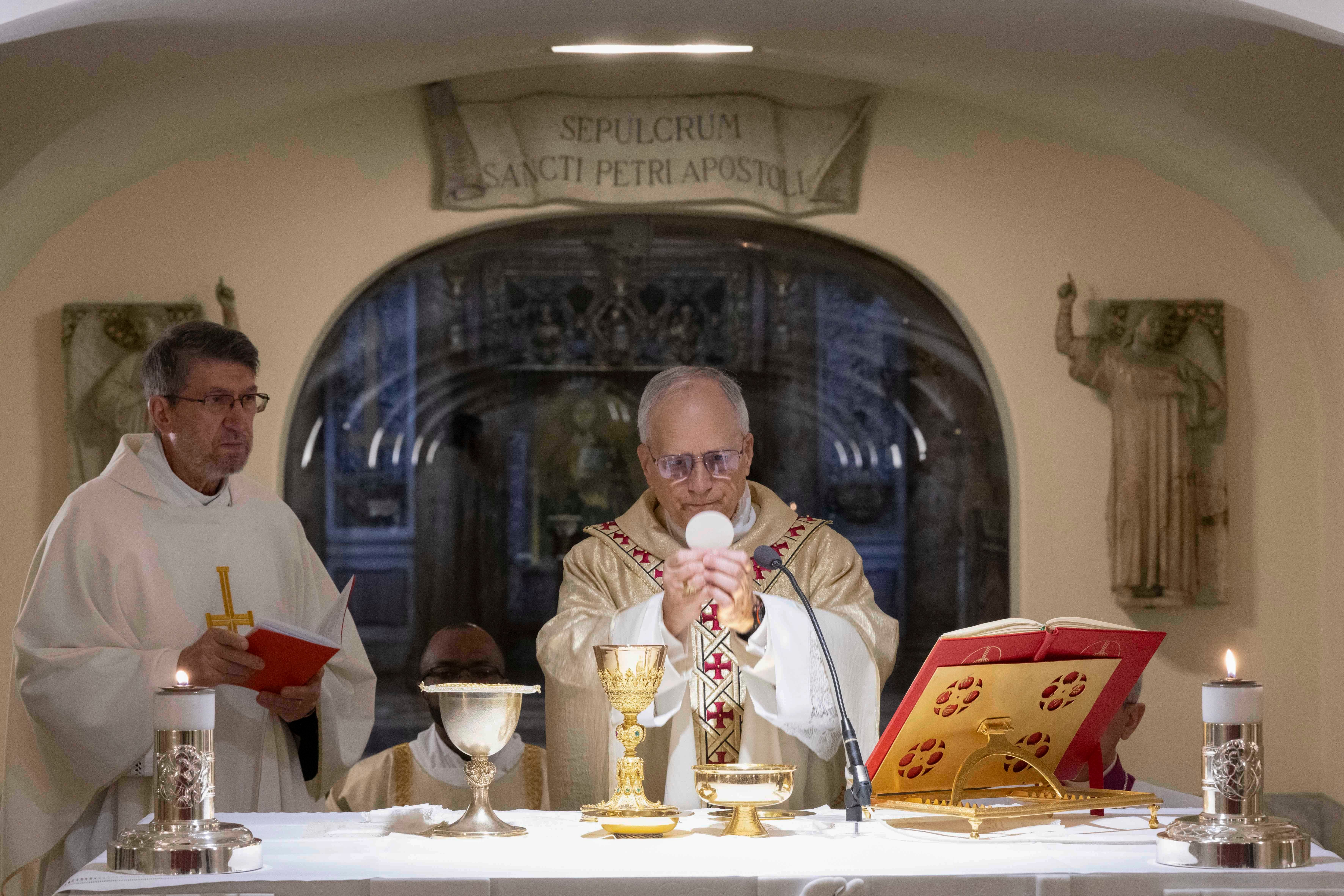 Pope Leo celebrates Mass near the tomb of St. Peter
