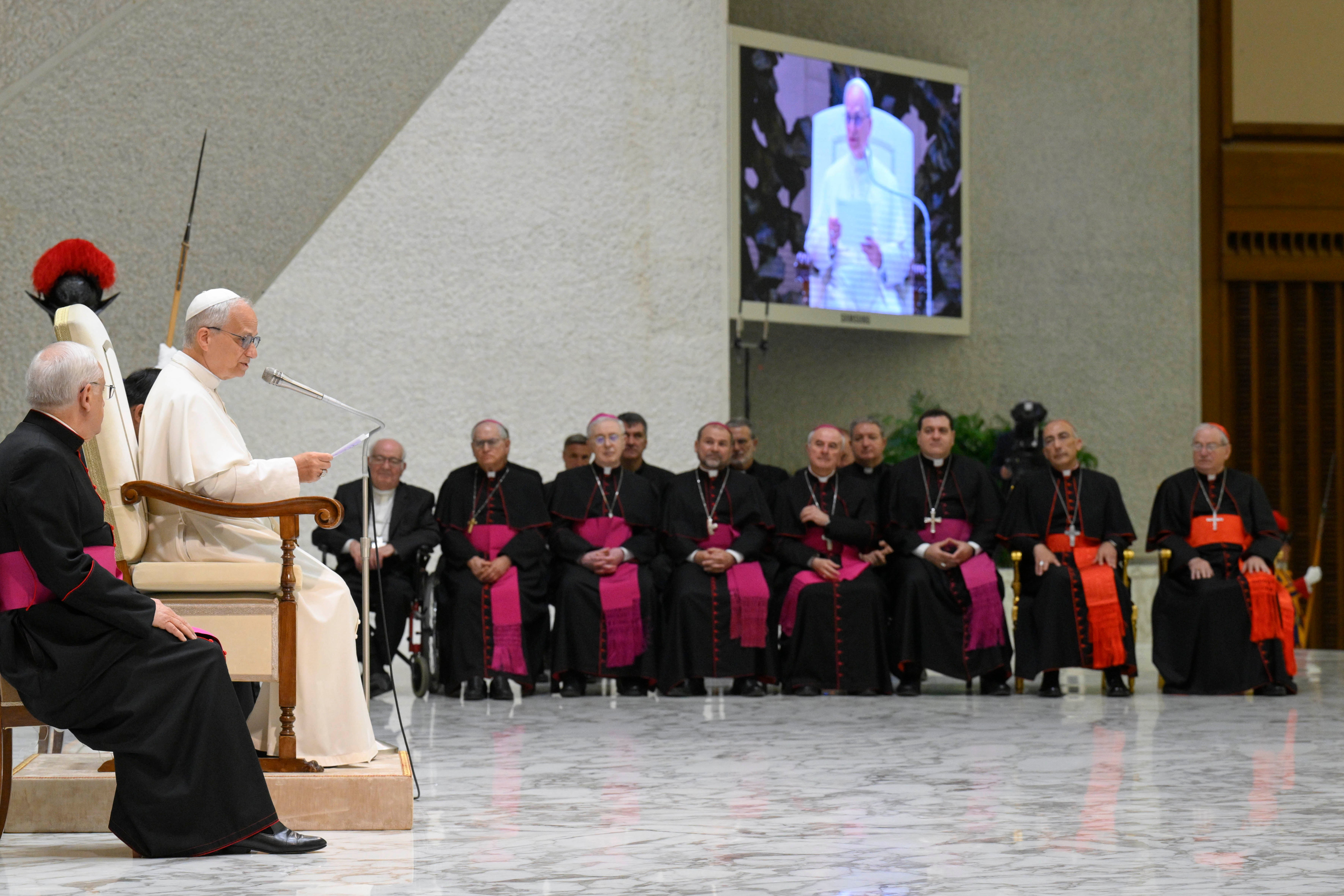 Pope Leo XIV speaks to clergy ministering in the Diocese of Rome.