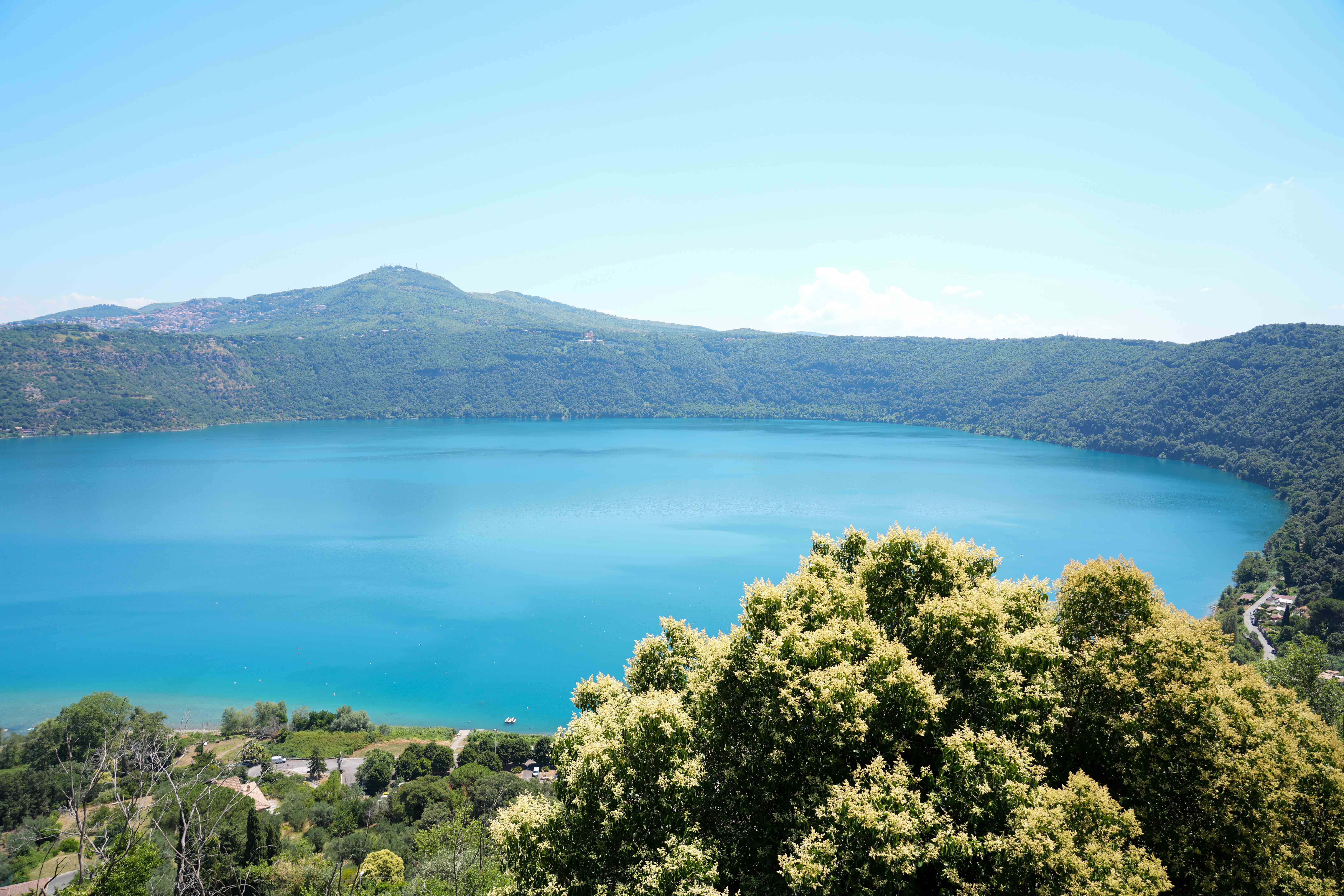 Lake Albano, which formed inside a volcano, is seen from Castel Gandolfo, Italy.