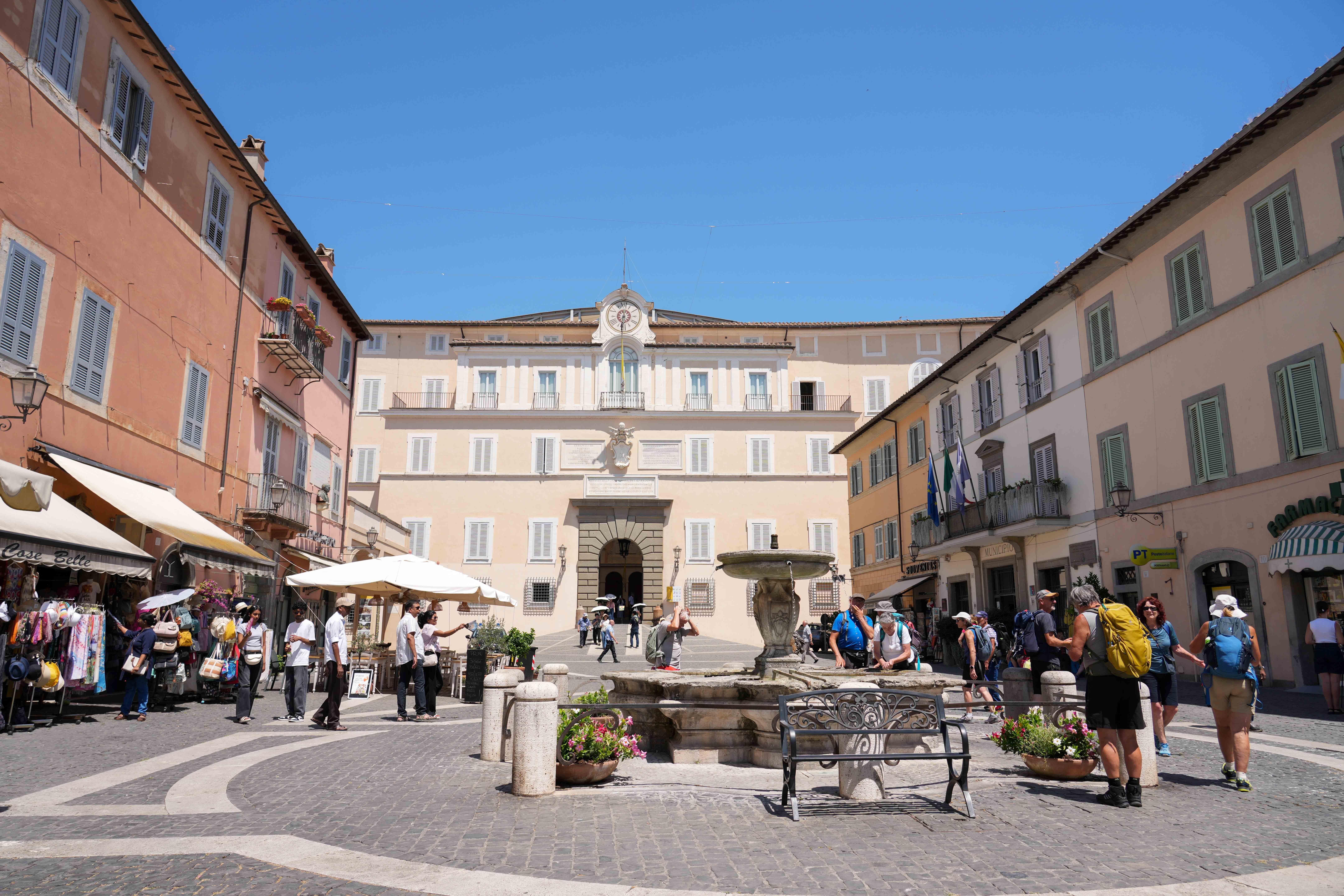 The Apostolic Palace is pictured from the main square in Castel Gandolfo, Italy.
