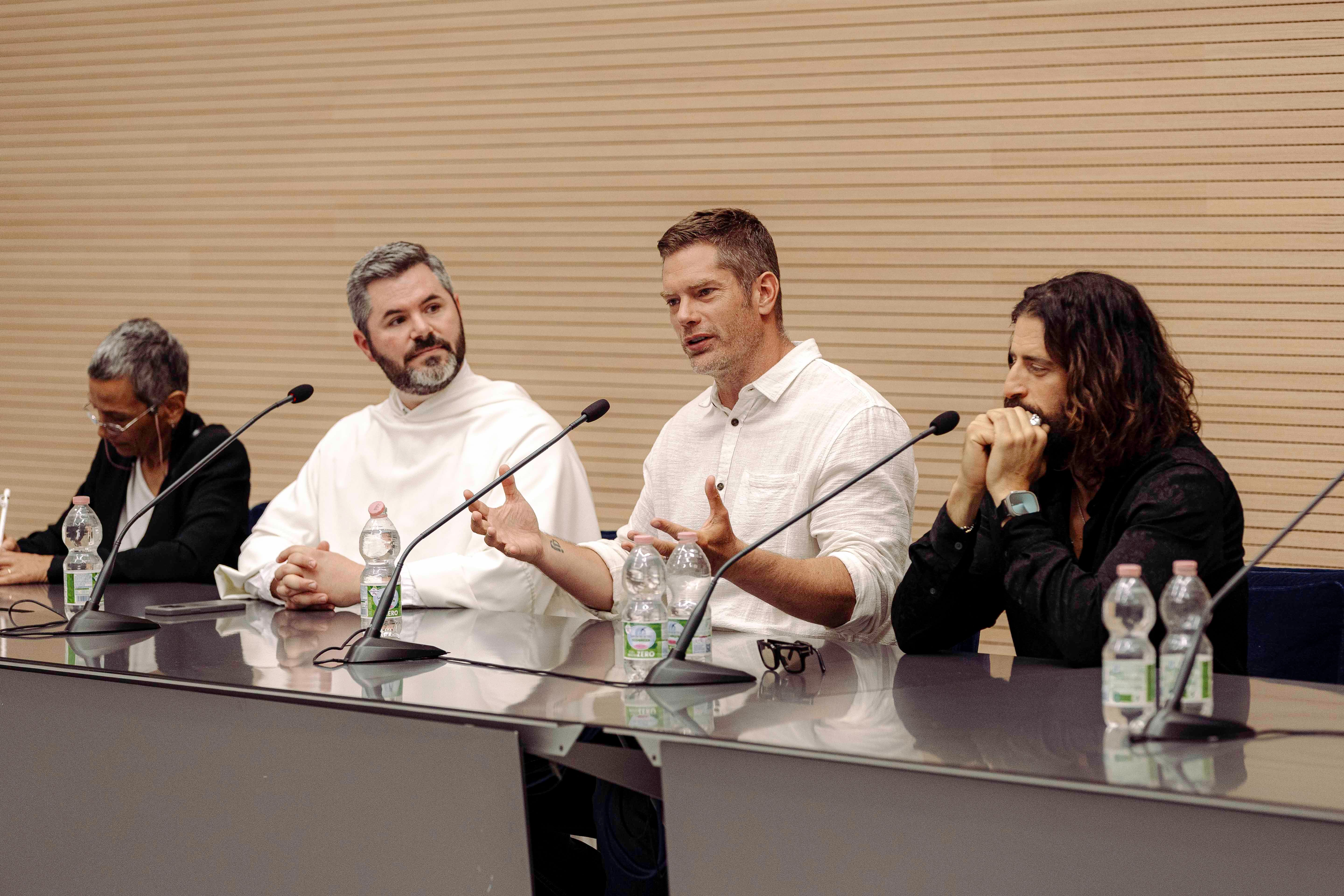 Dallas Jenkins, creator and director of "The Chosen," speaks at a news conference at the Vatican June 23, 2025.