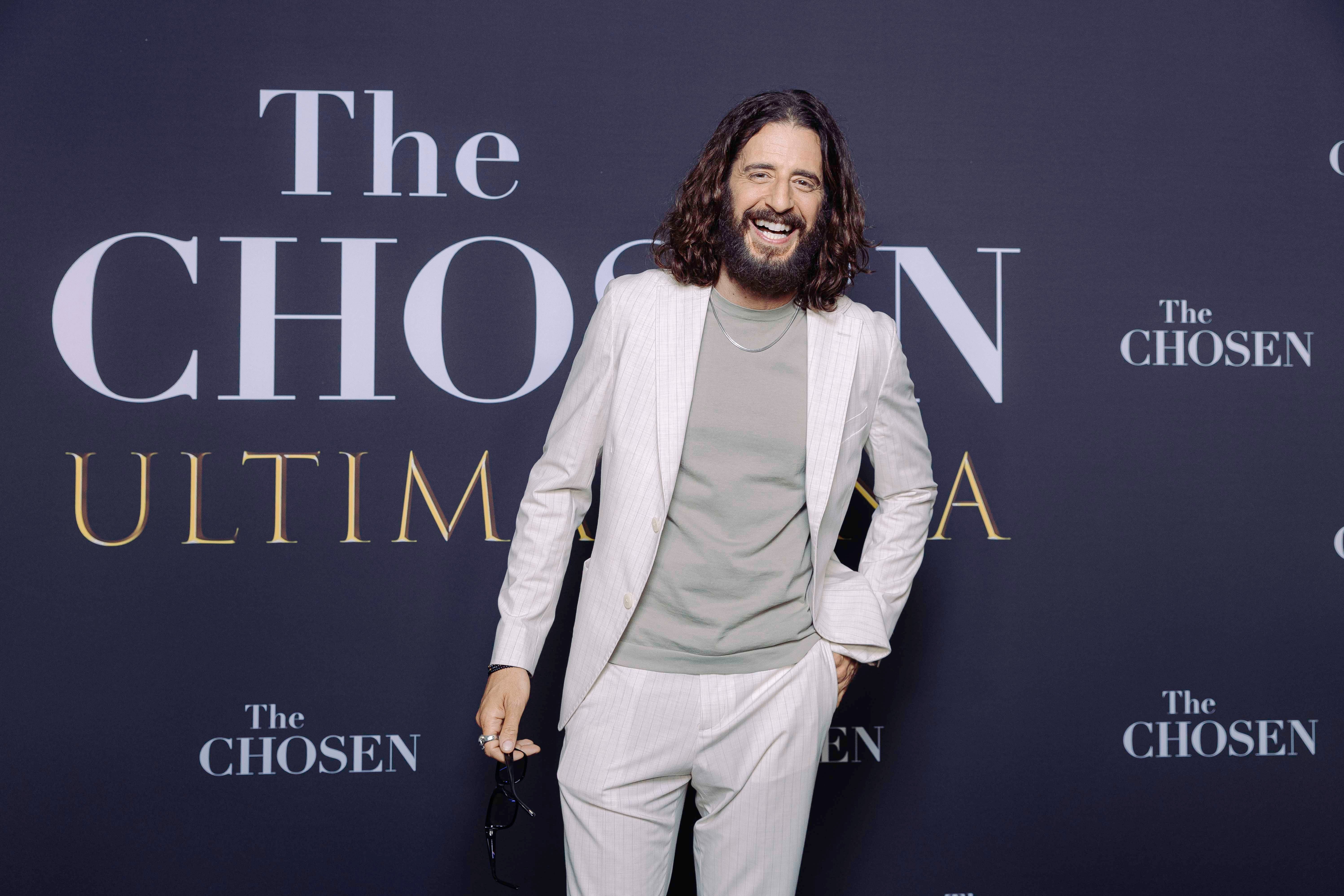 Actor Jonathan Roumie, who portrays Jesus in the series "The Chosen," is pictured at a red-carpet screening at a Rome movie theater.