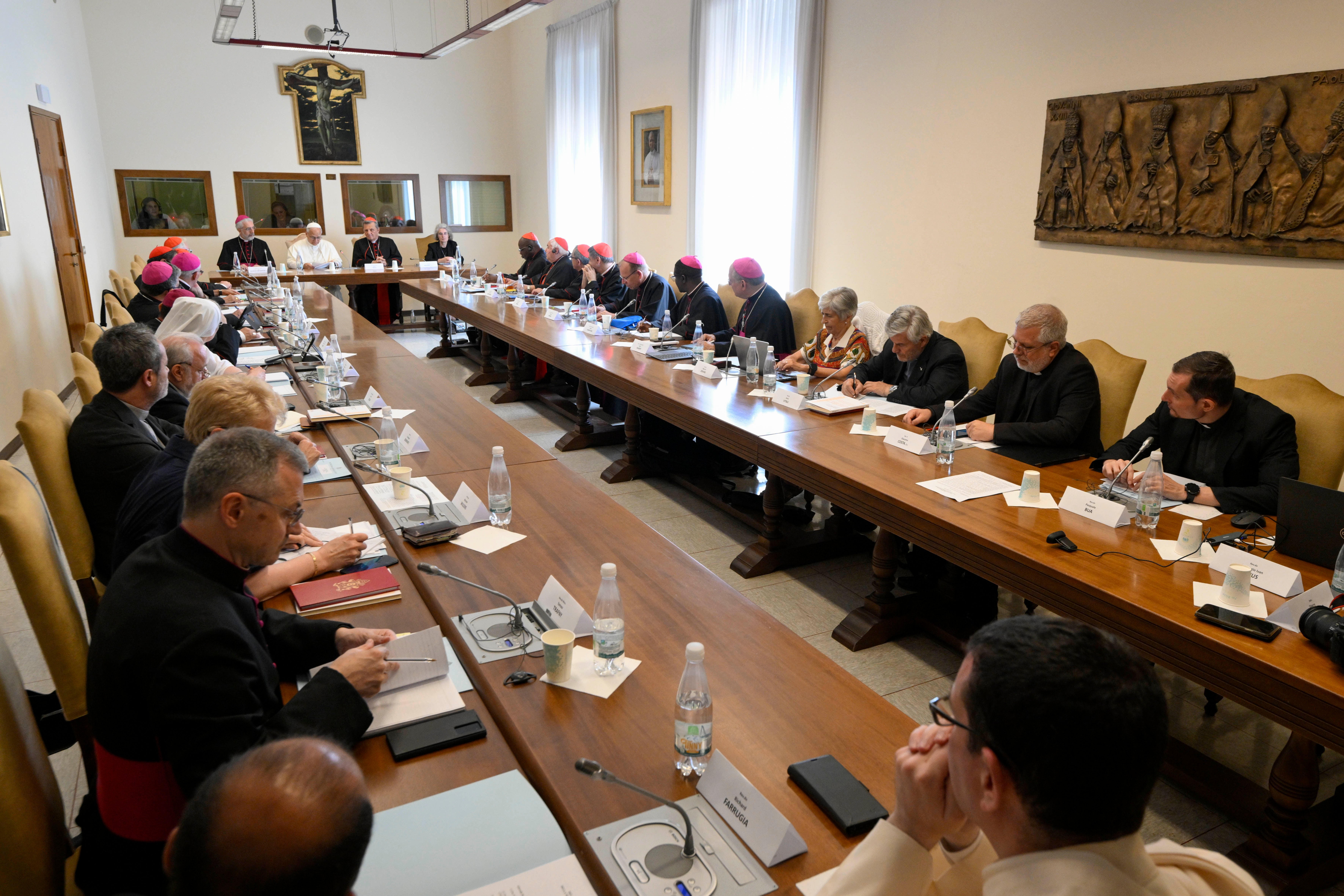 Pope Leo XIV addresses the Ordinary Council of the General Secretariat of the Synod during a meeting at the Vatican.