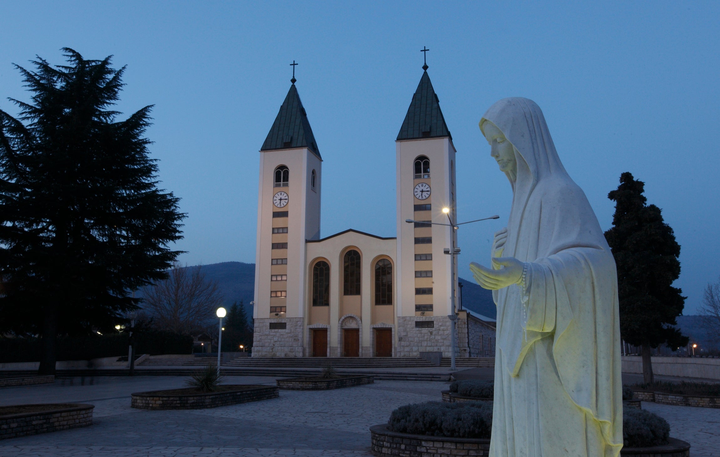 A statue of Mary outside St. James Church in Medjugorje