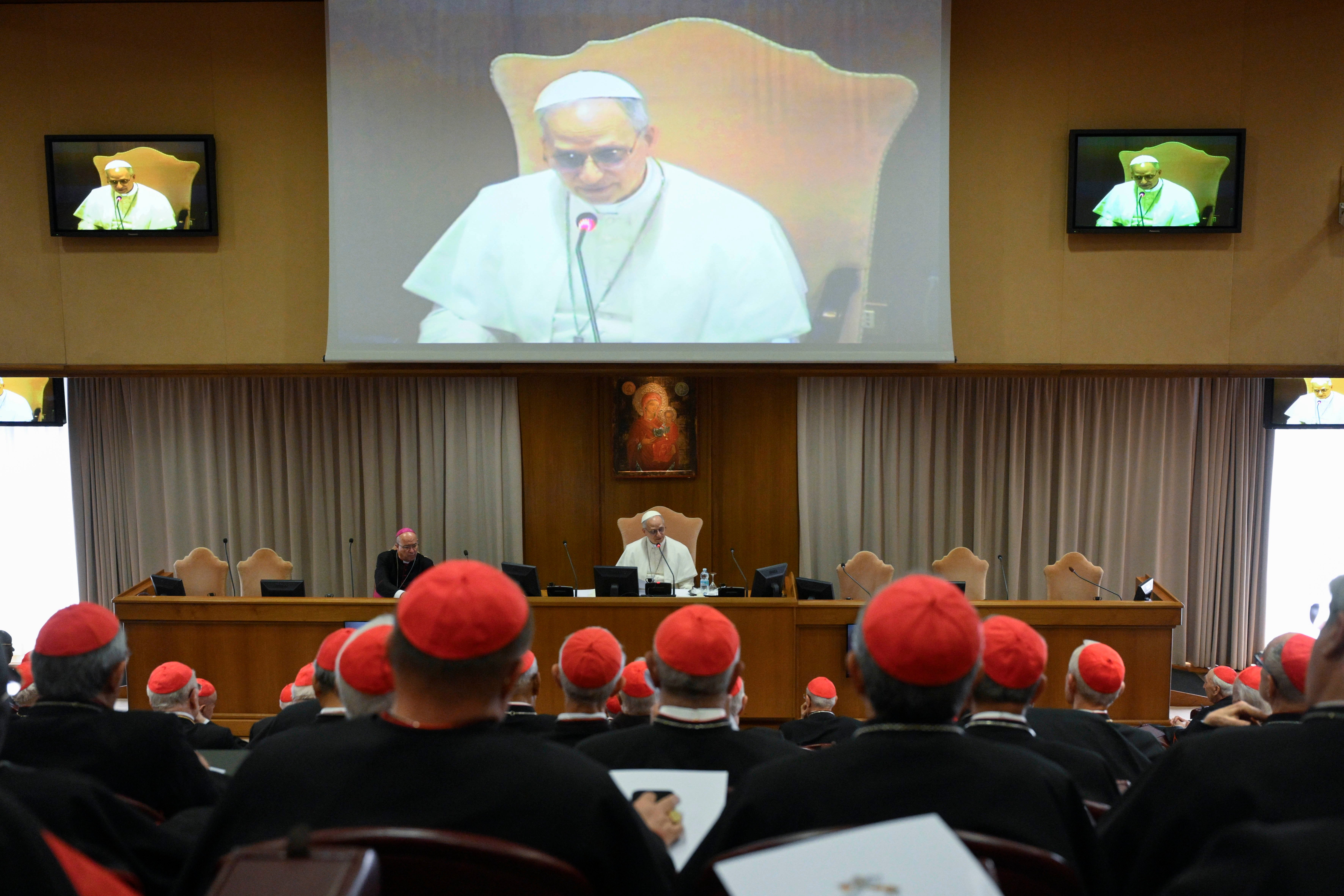 Pope Leo XIV meets with members of the College of Cardinals