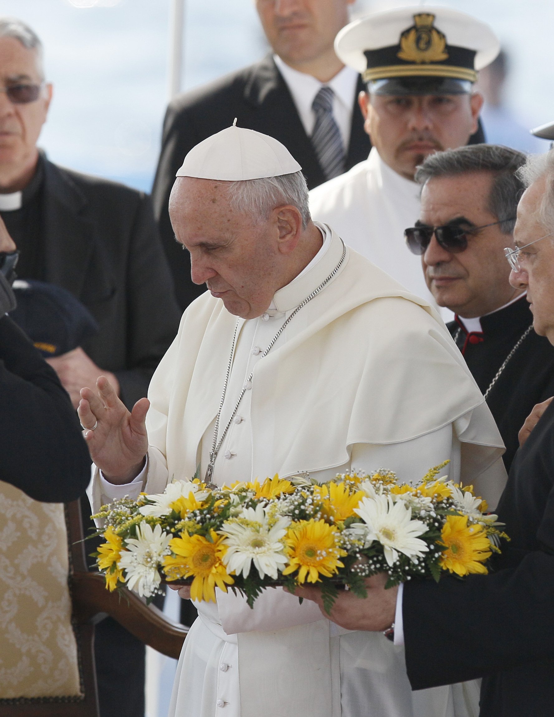 Pope Francis praying for migrants in Lampedusa in 2013