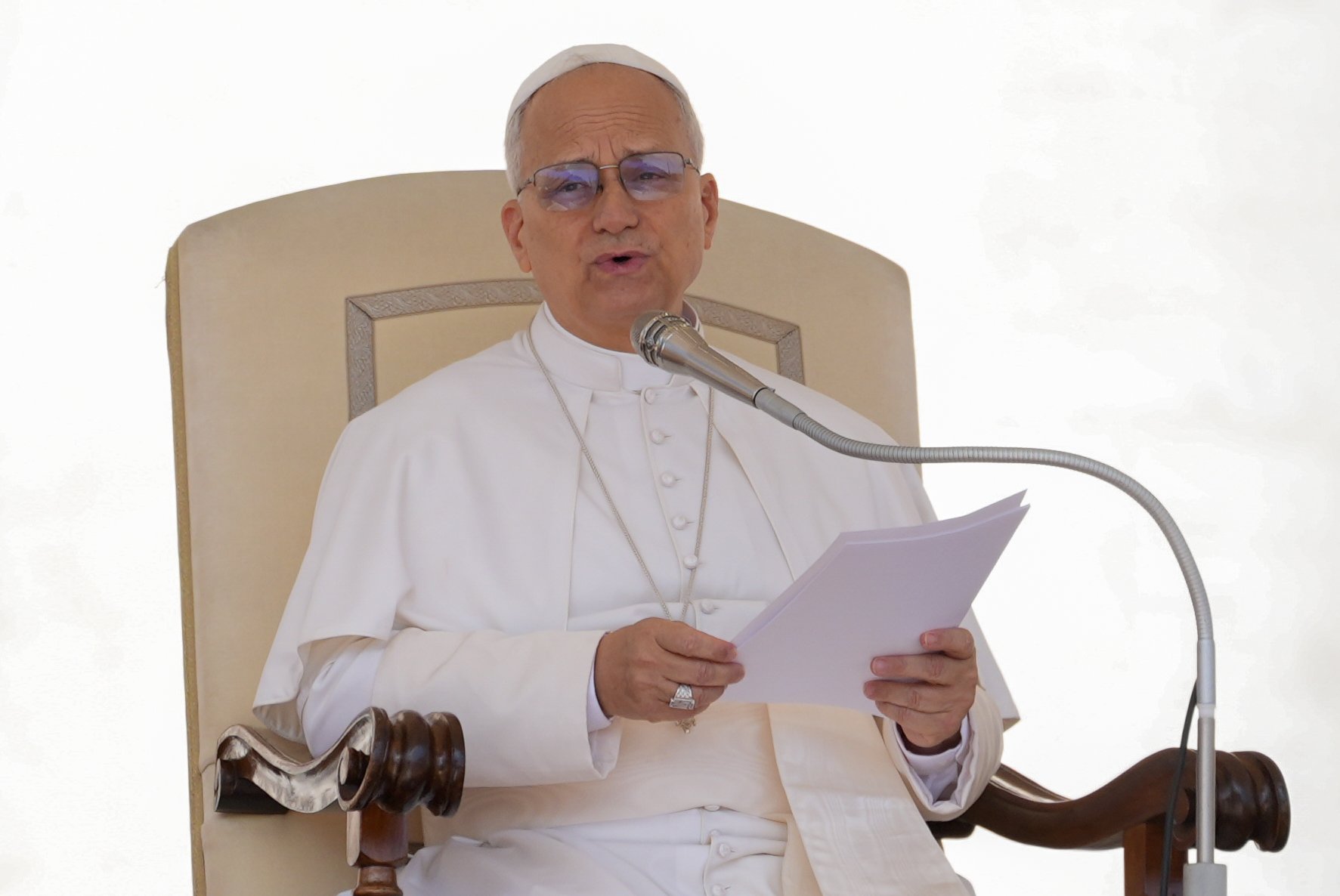 Pope Leo XIV speaks at his general audience Sept. 3