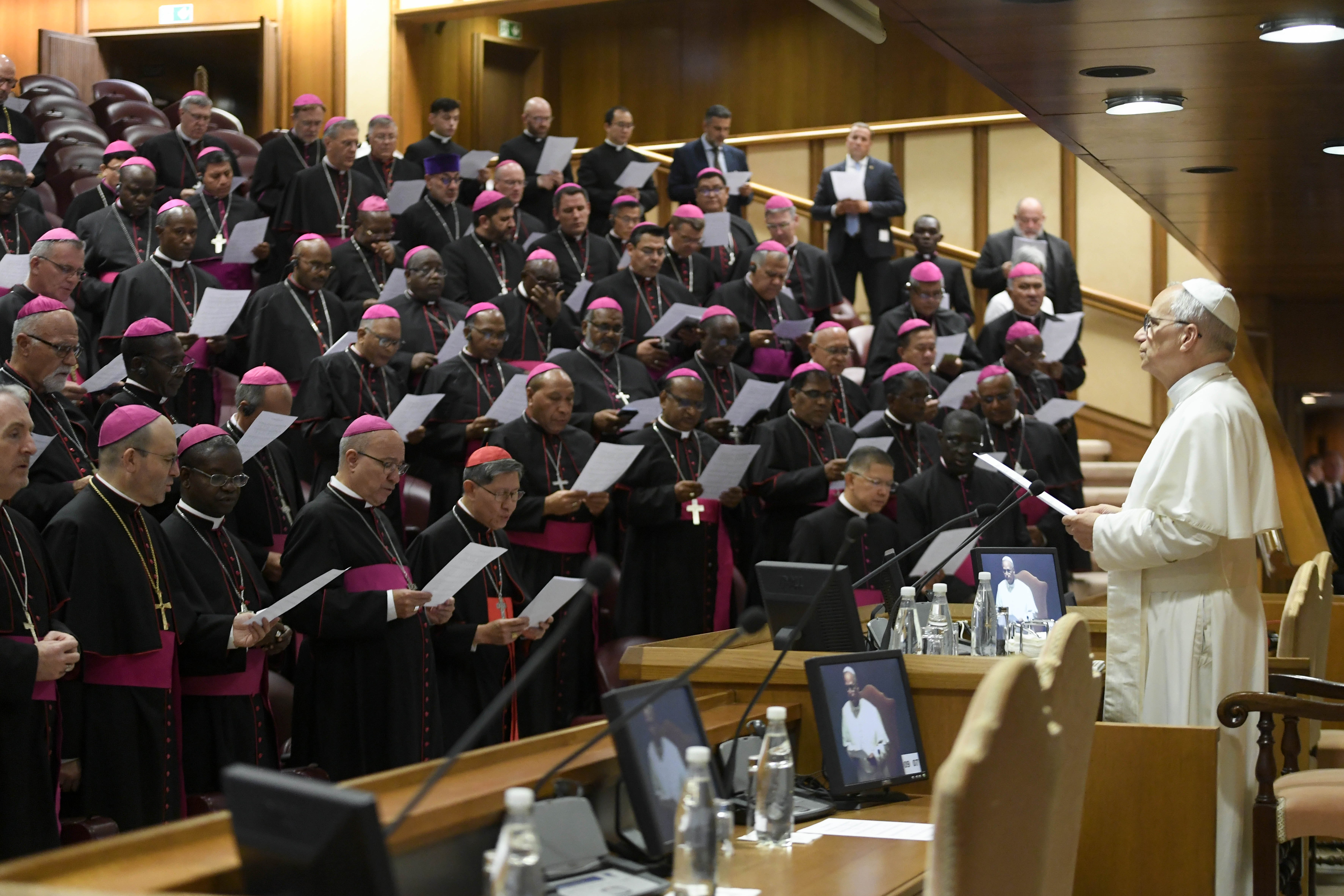 Pope Leo XIV and bishops sing "Veni Creator Spiritus"