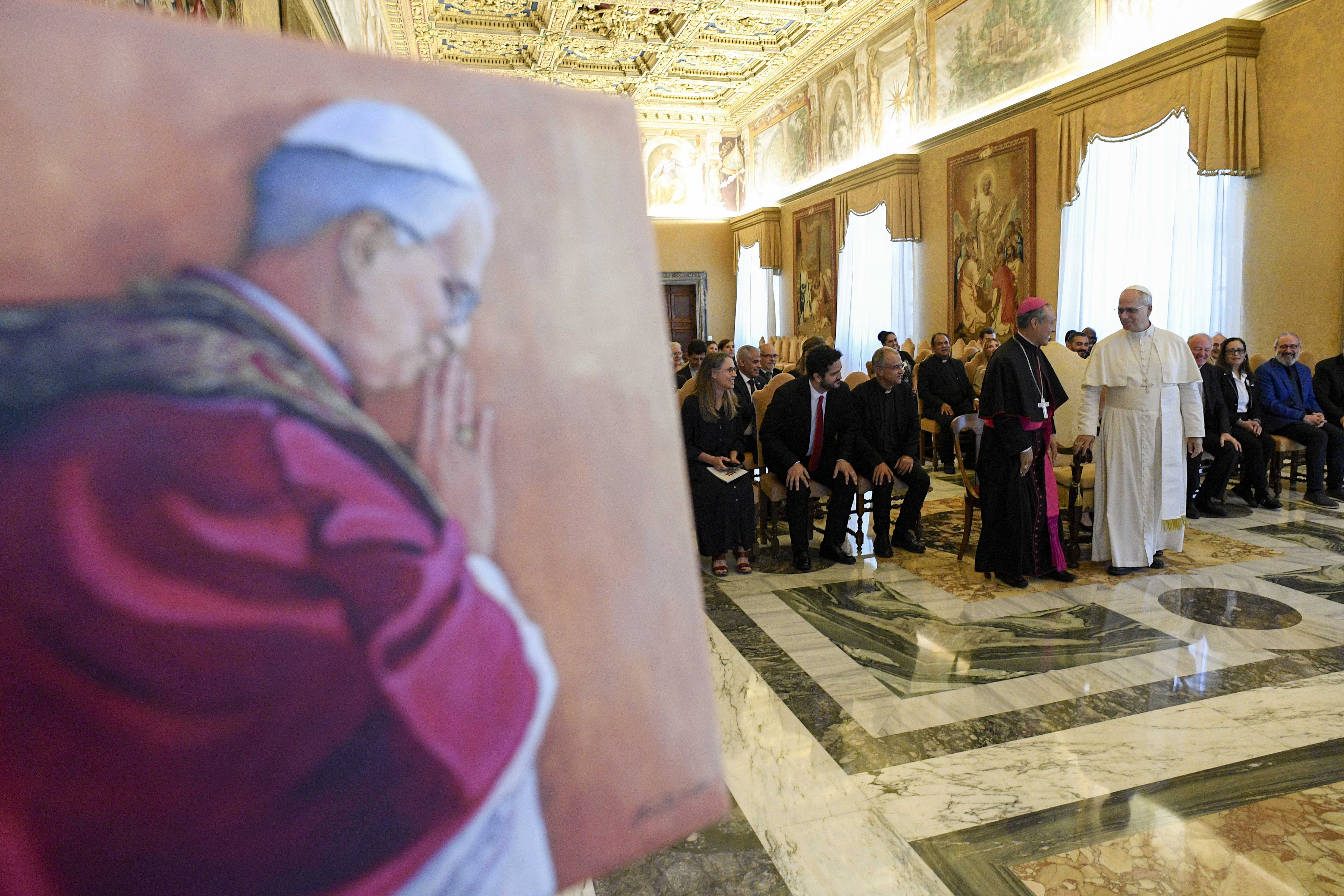 A painting of Pope Leo at an audience with Pope Leo