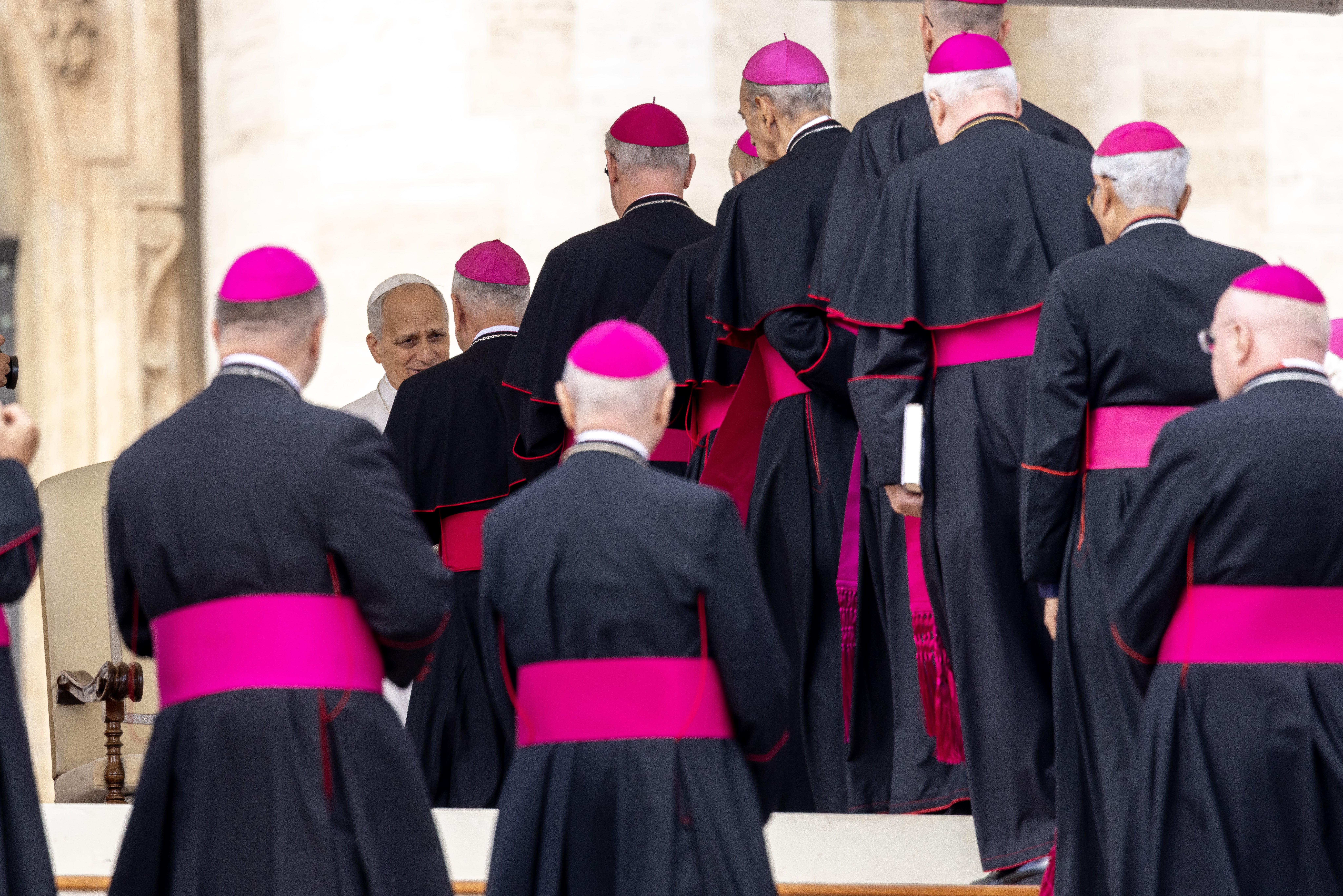 Bishops line up to greet Pope Leo XIV