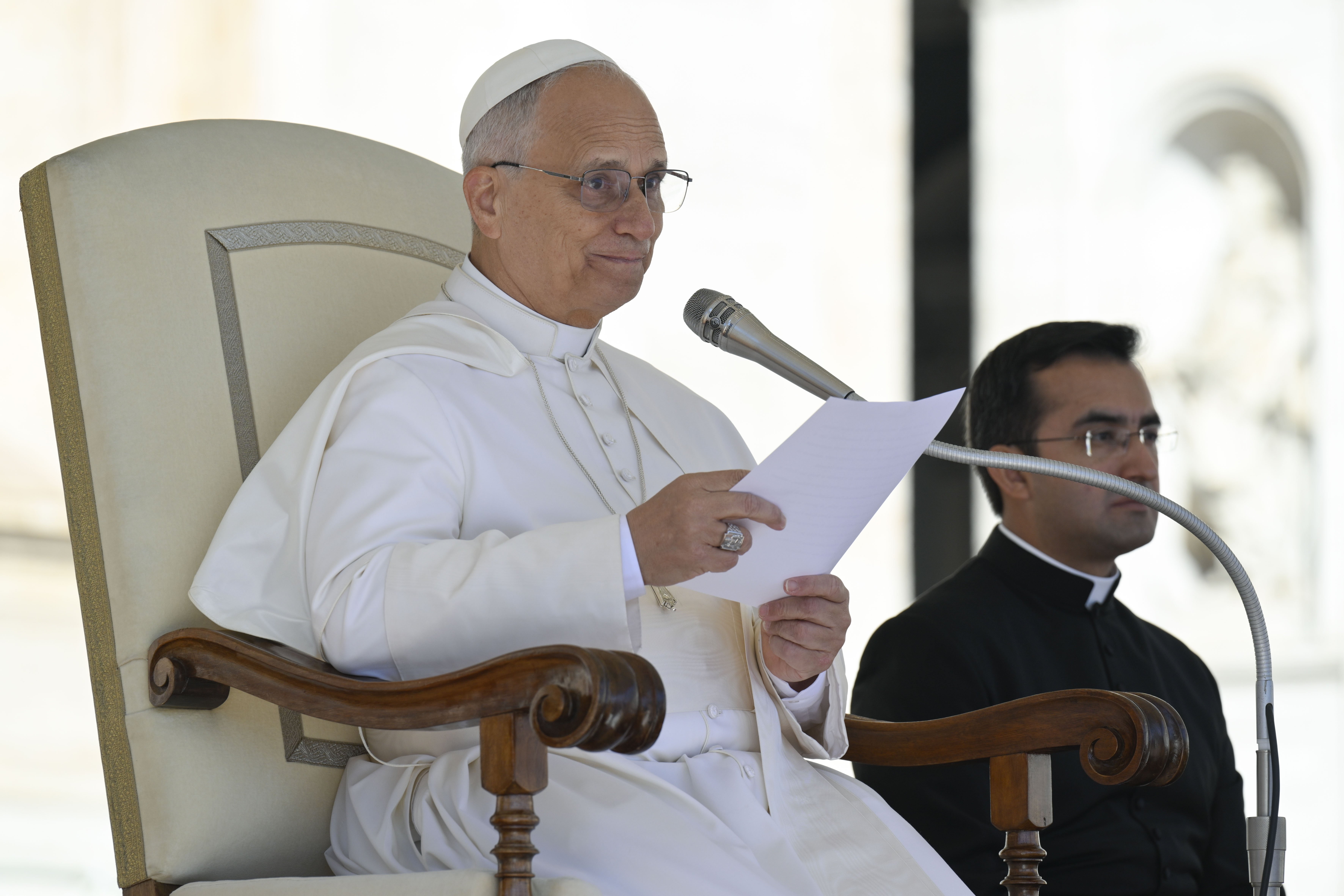 Pope Leo XIV speaks at his Jubilee audience Oct. 4