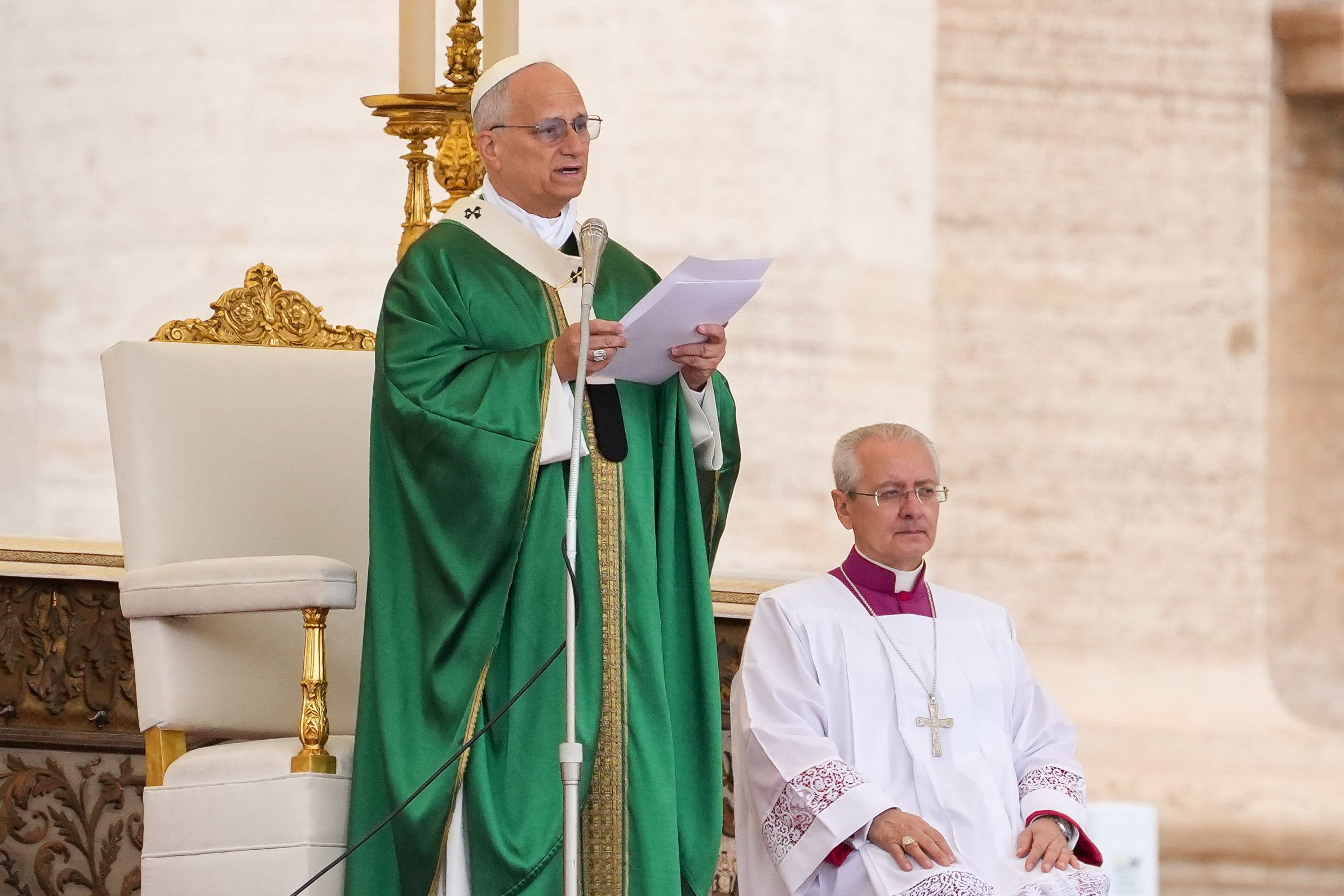 Pope Leo gives his homily 