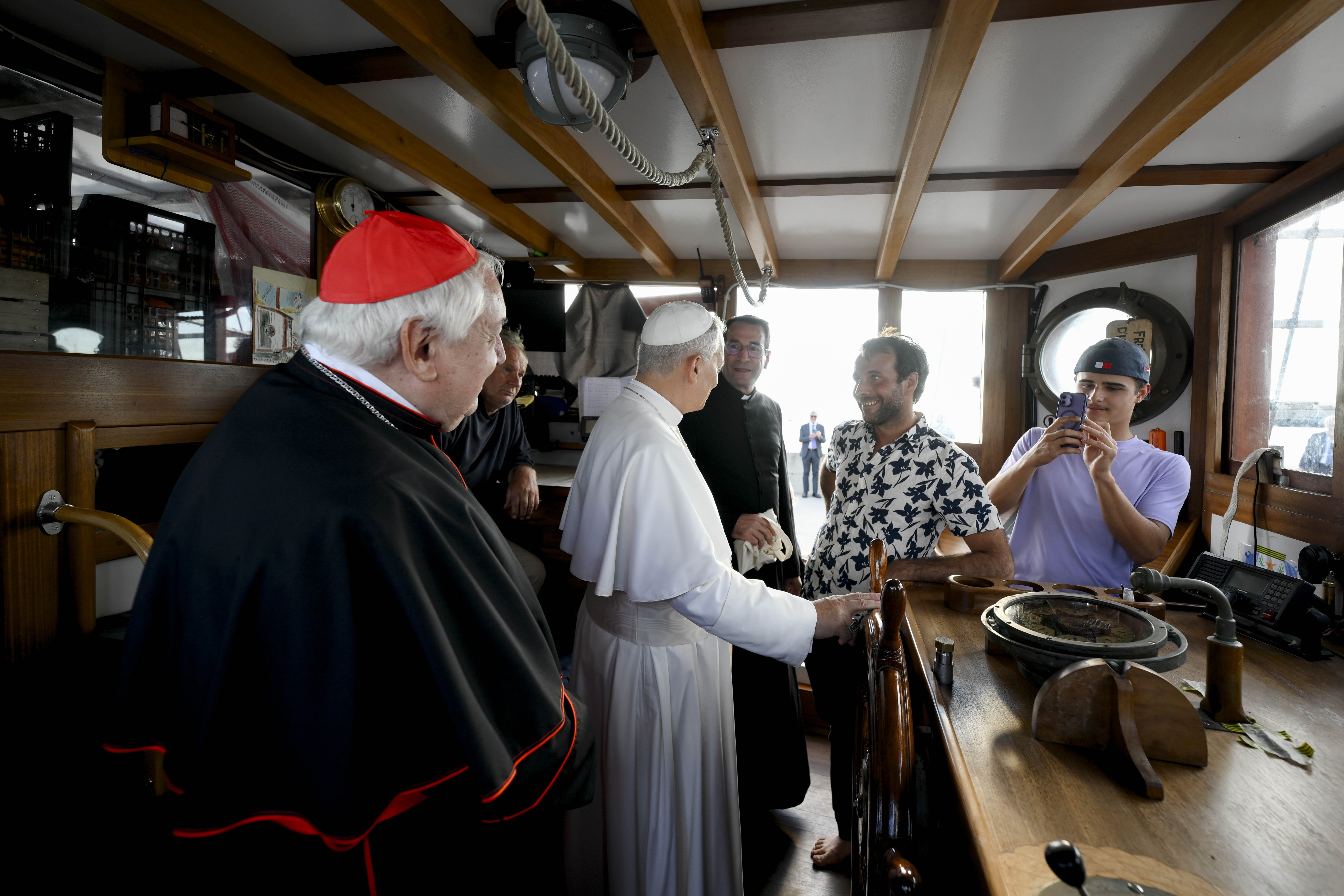 Pope Leo on the bridge of the Bel Espoir