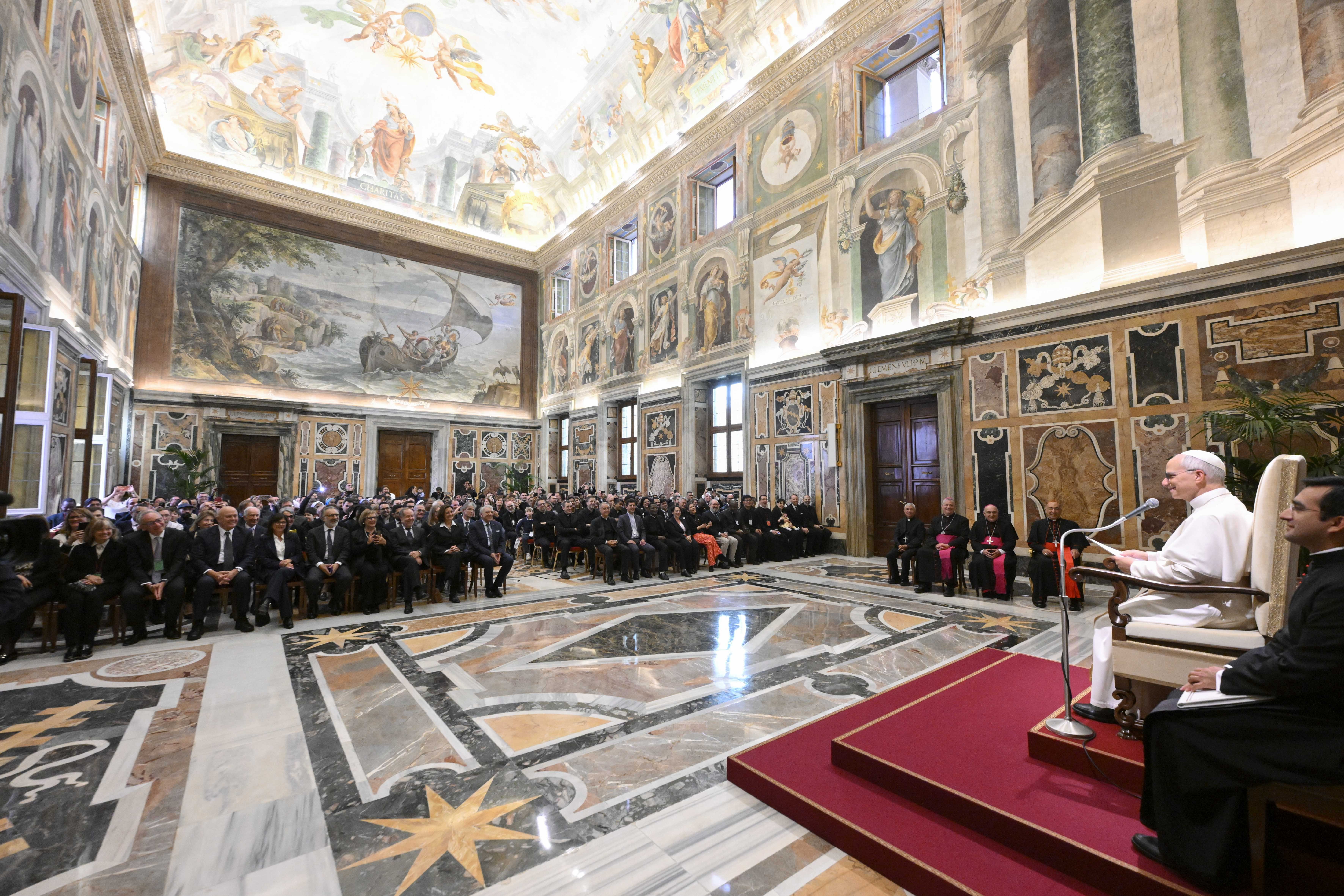 Pope Leo speaks to faculty, staff and students about family life