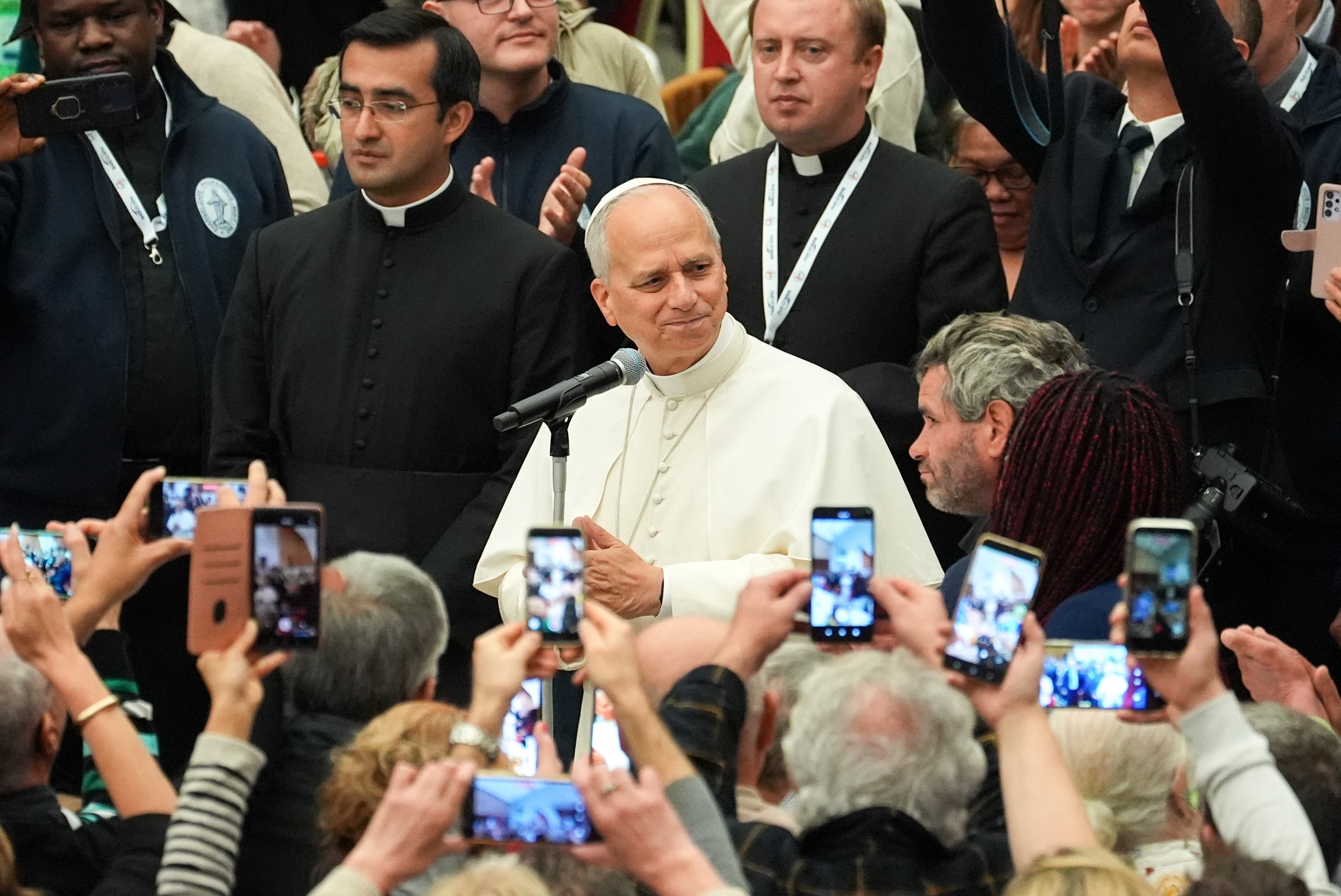 Pope Leo speaks before lunch for the Jubilee of the Poor
