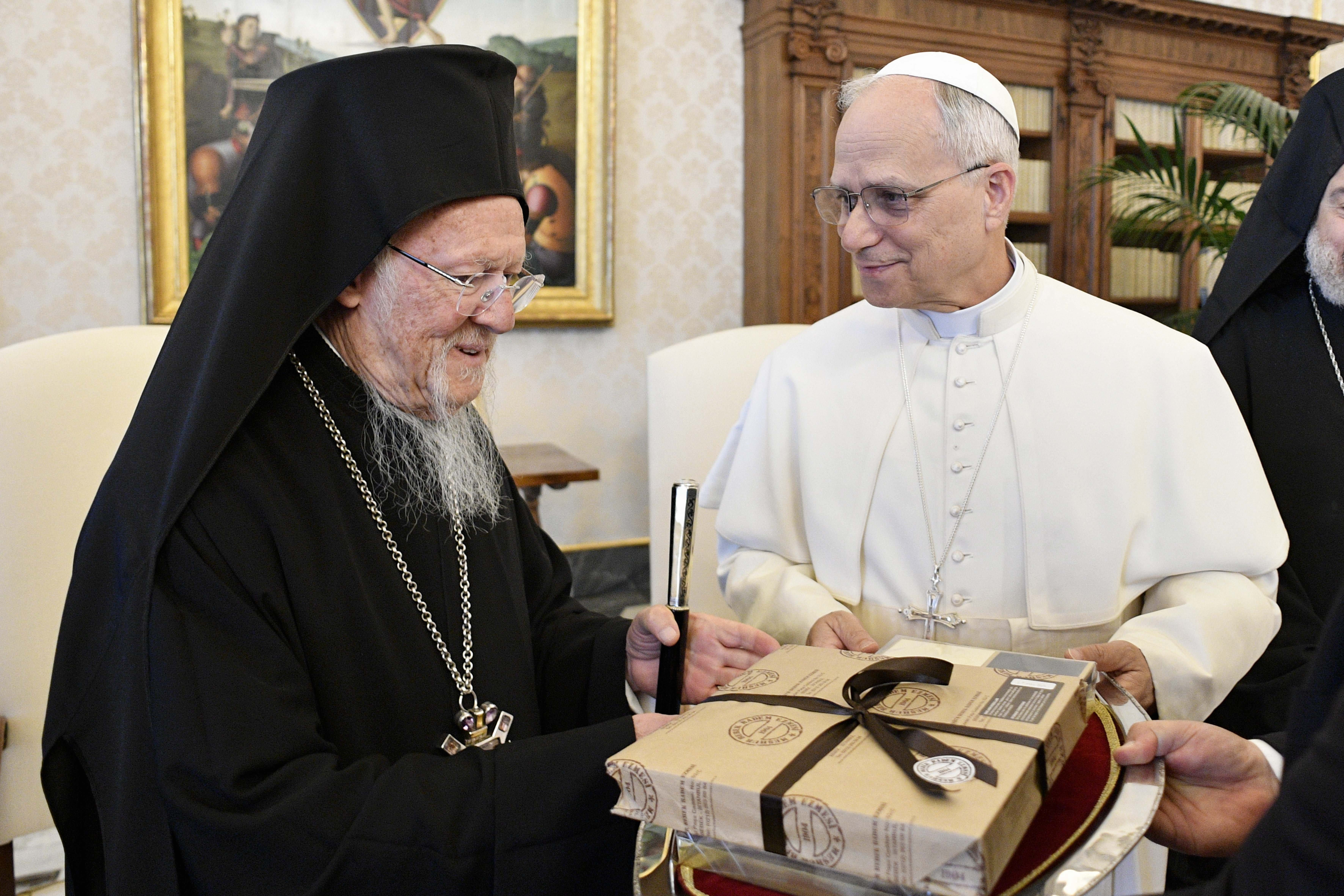 Pope Leo XIV with Orthodox Ecumenical Patriarch Bartholomew of Constantinople