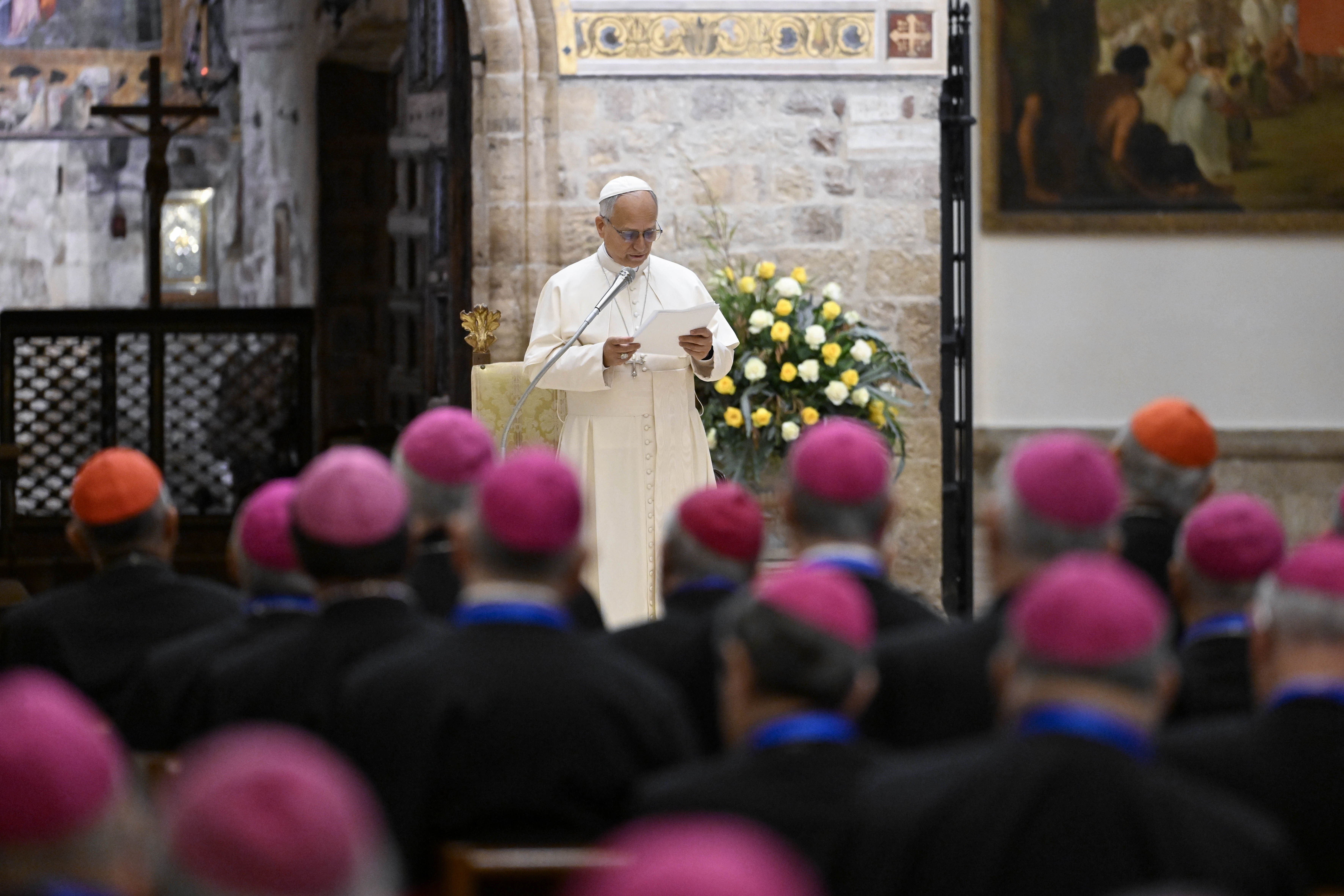 Pope Leo speaks to the Italian bishops in Assisi
