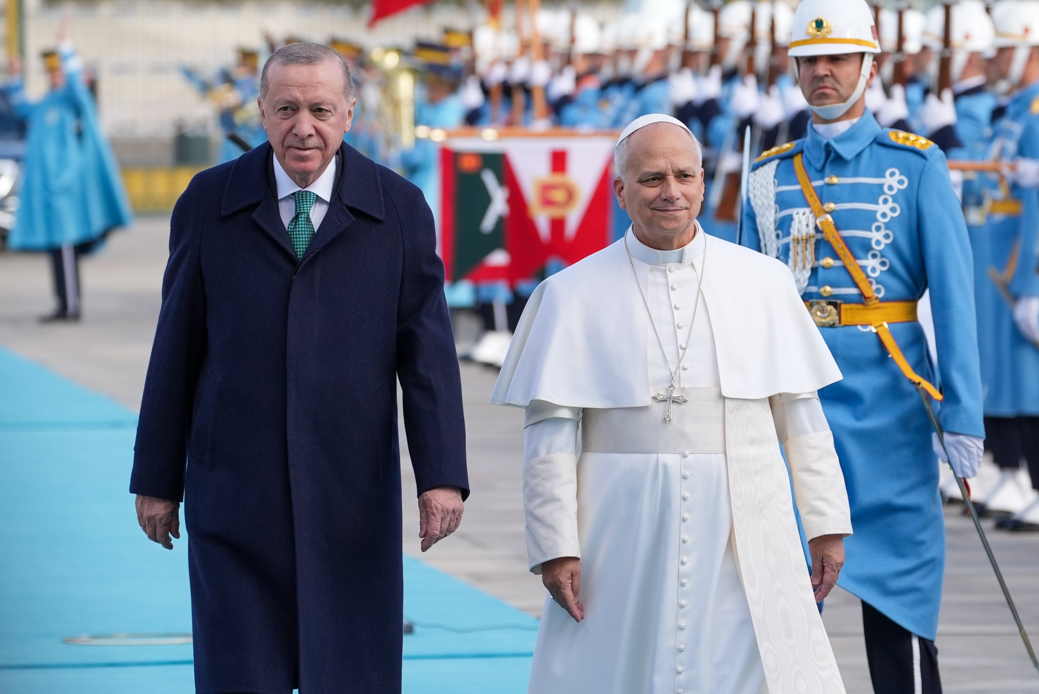 Turkish President Erdogan and Pope Leo in Ankara, Turkey