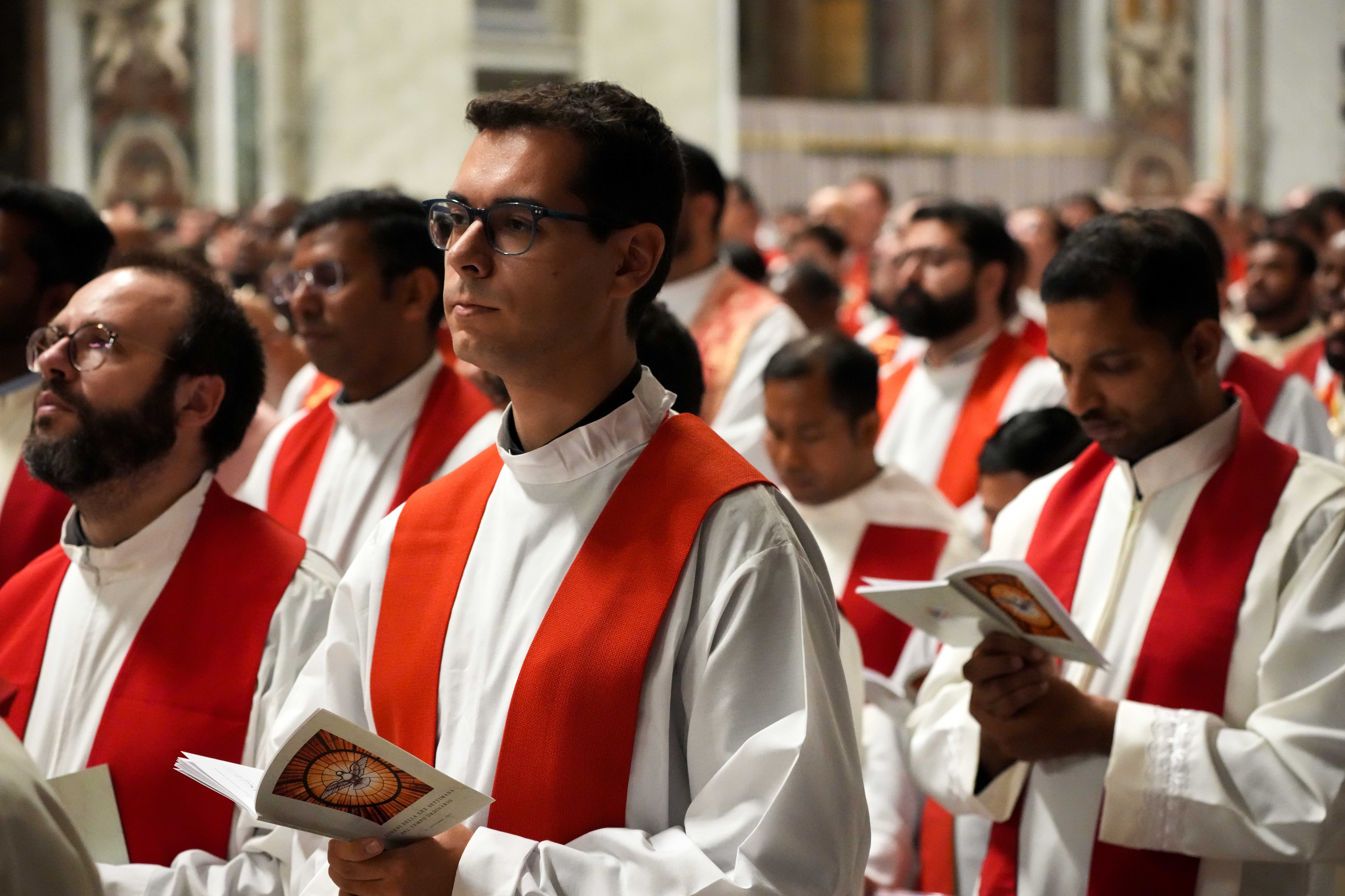 Priests studying in Rome concelebrate Mass with Pope Leo